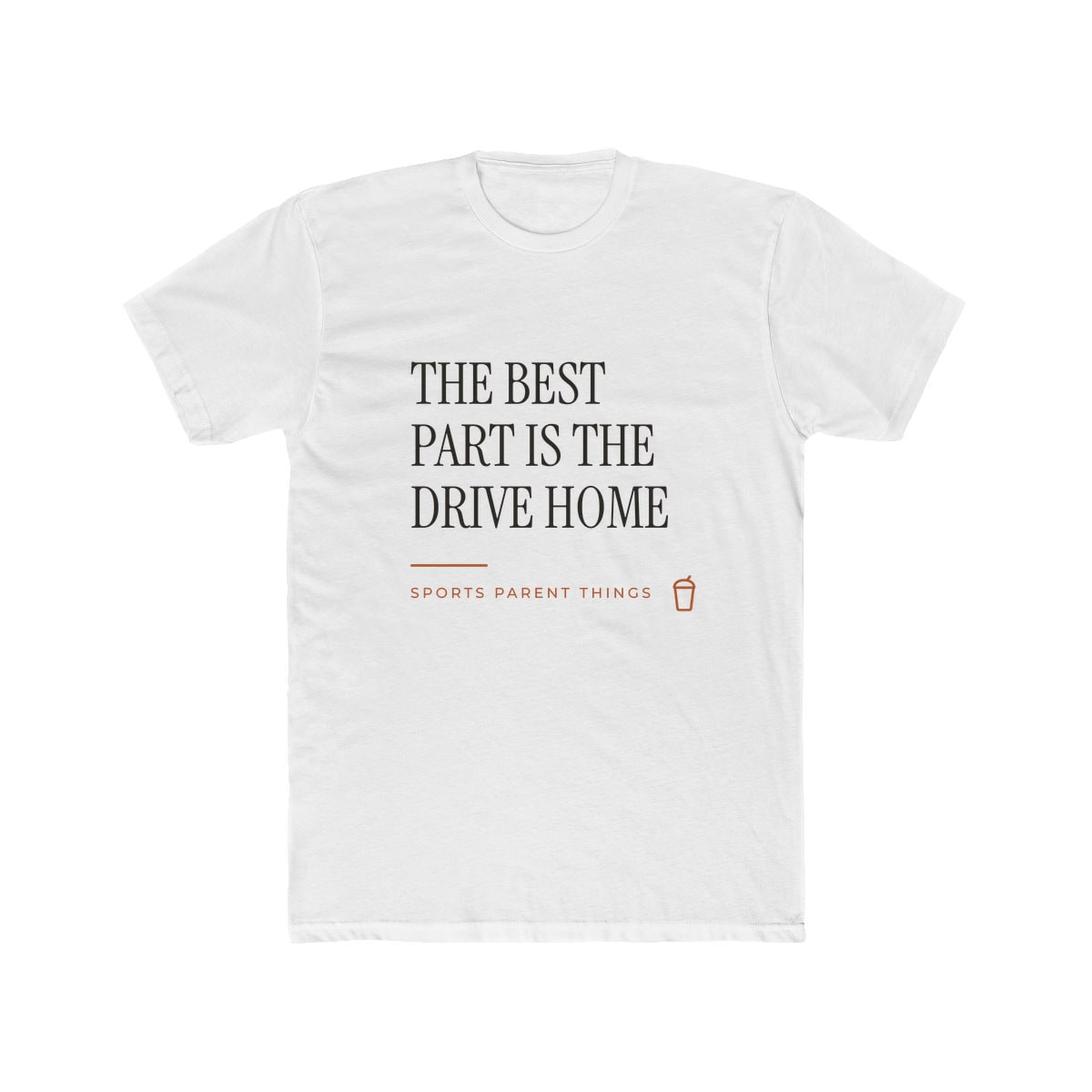 The Drive Home, printed on a cotton crew tee in Solid White