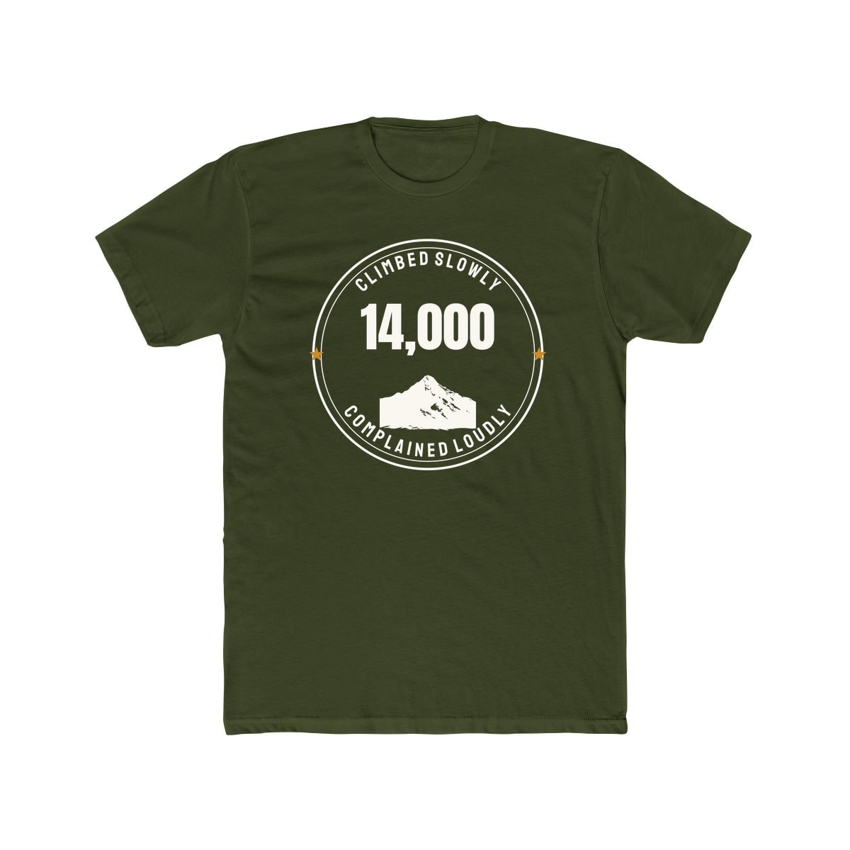 The Fourteener Club, printed on a cotton crew tee in Solid Military Green