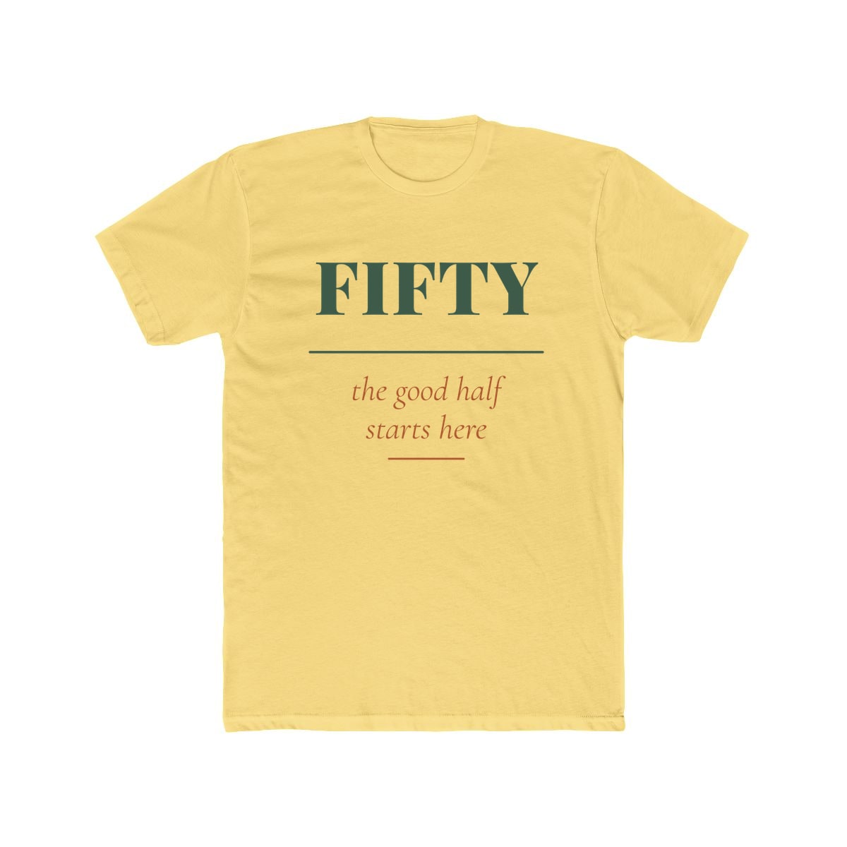 The Good Half, printed on a cotton crew tee in Solid Banana Cream
