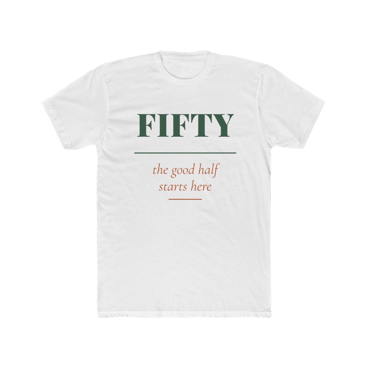 The Good Half, printed on a cotton crew tee in Solid White
