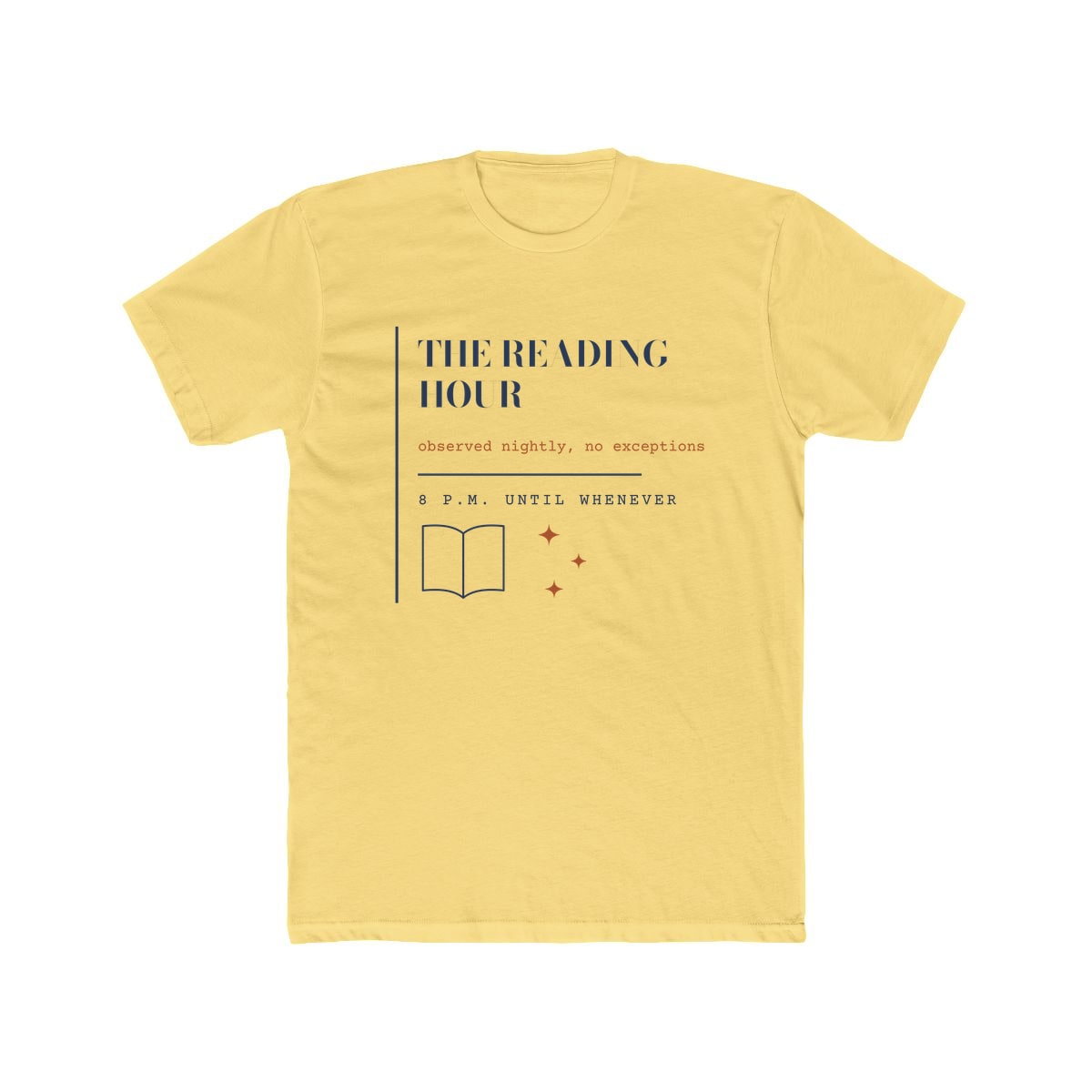 The Reading Hour, printed on a cotton crew tee in Solid Banana Cream