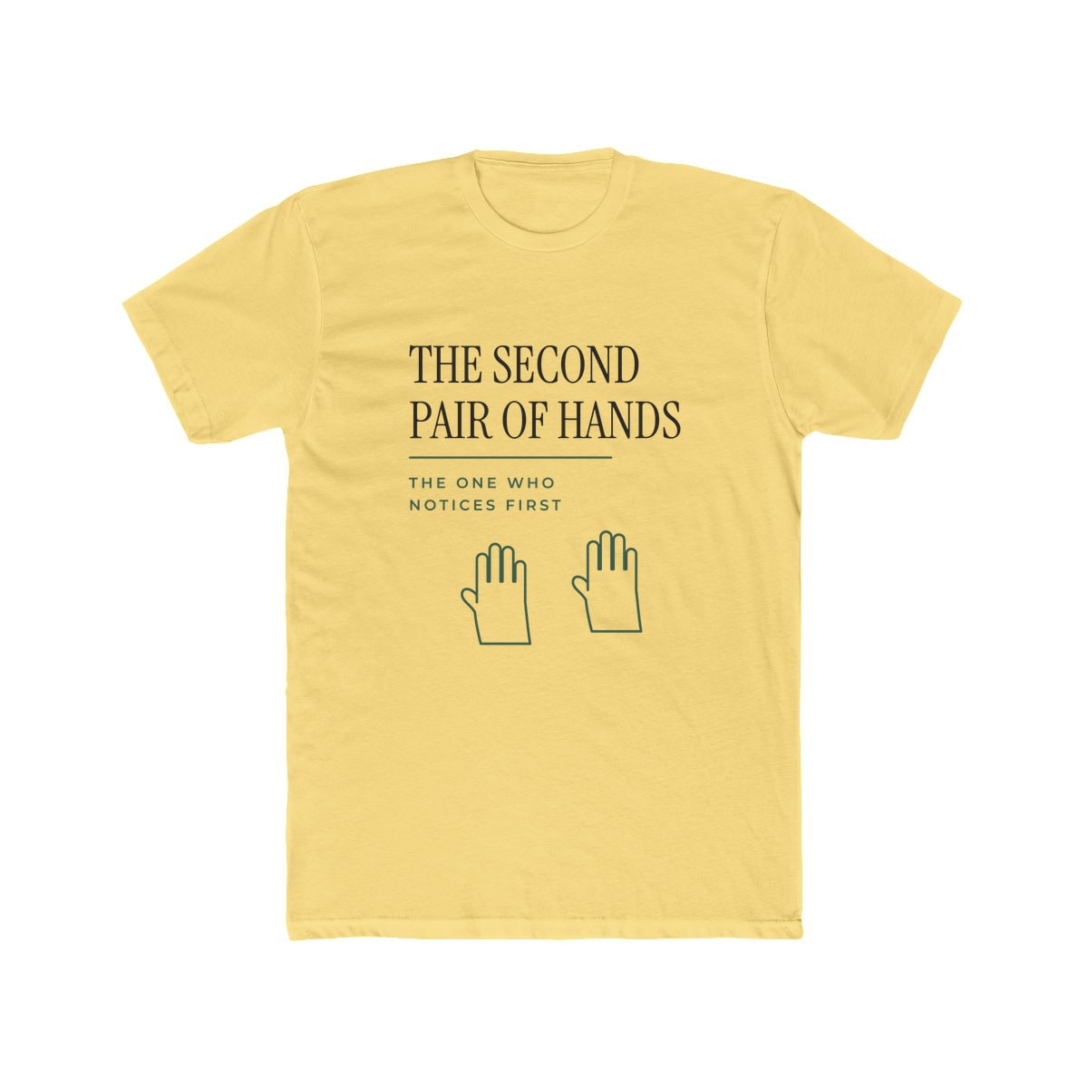 The Second Pair Of Hands, printed on a cotton crew tee in Solid Banana Cream