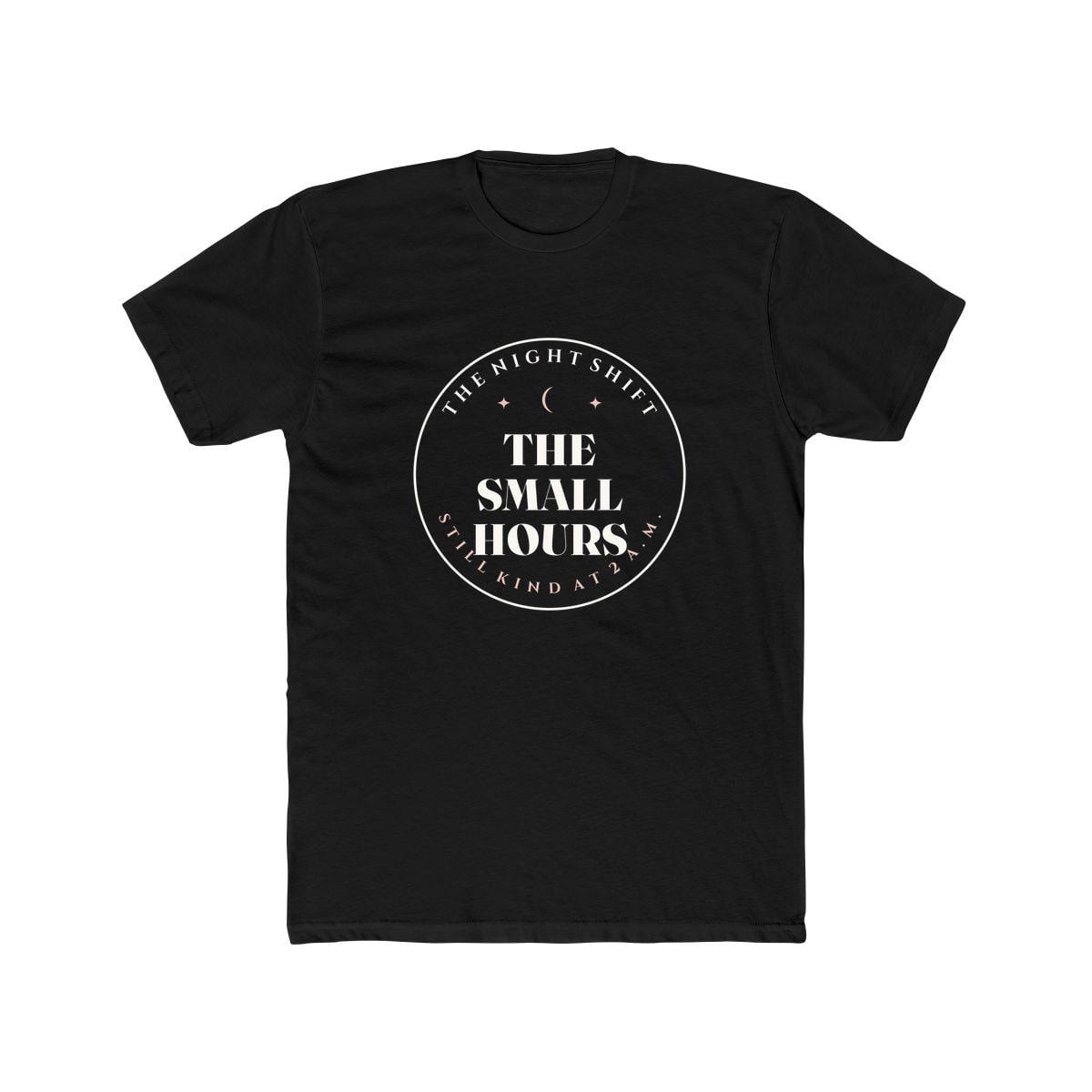 The Small Hours, printed on a cotton crew tee in Solid Black
