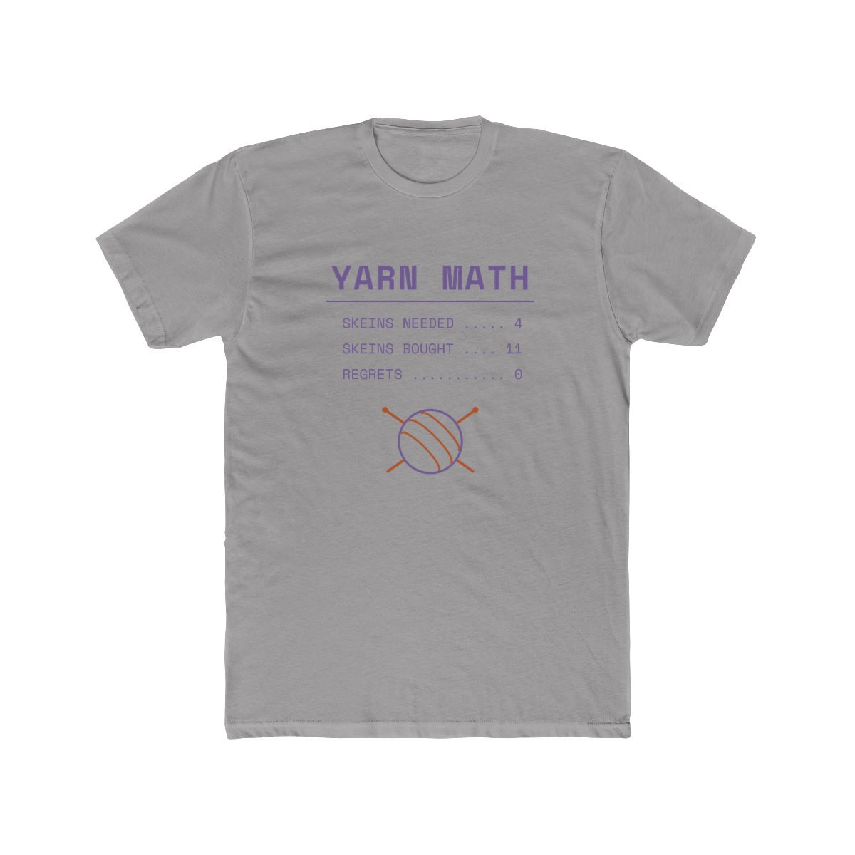 Yarn Math, printed on a cotton crew tee in Solid Light Grey