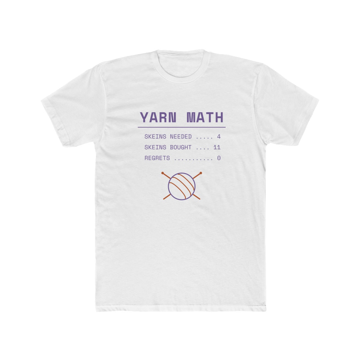 Yarn Math, printed on a cotton crew tee in Solid White