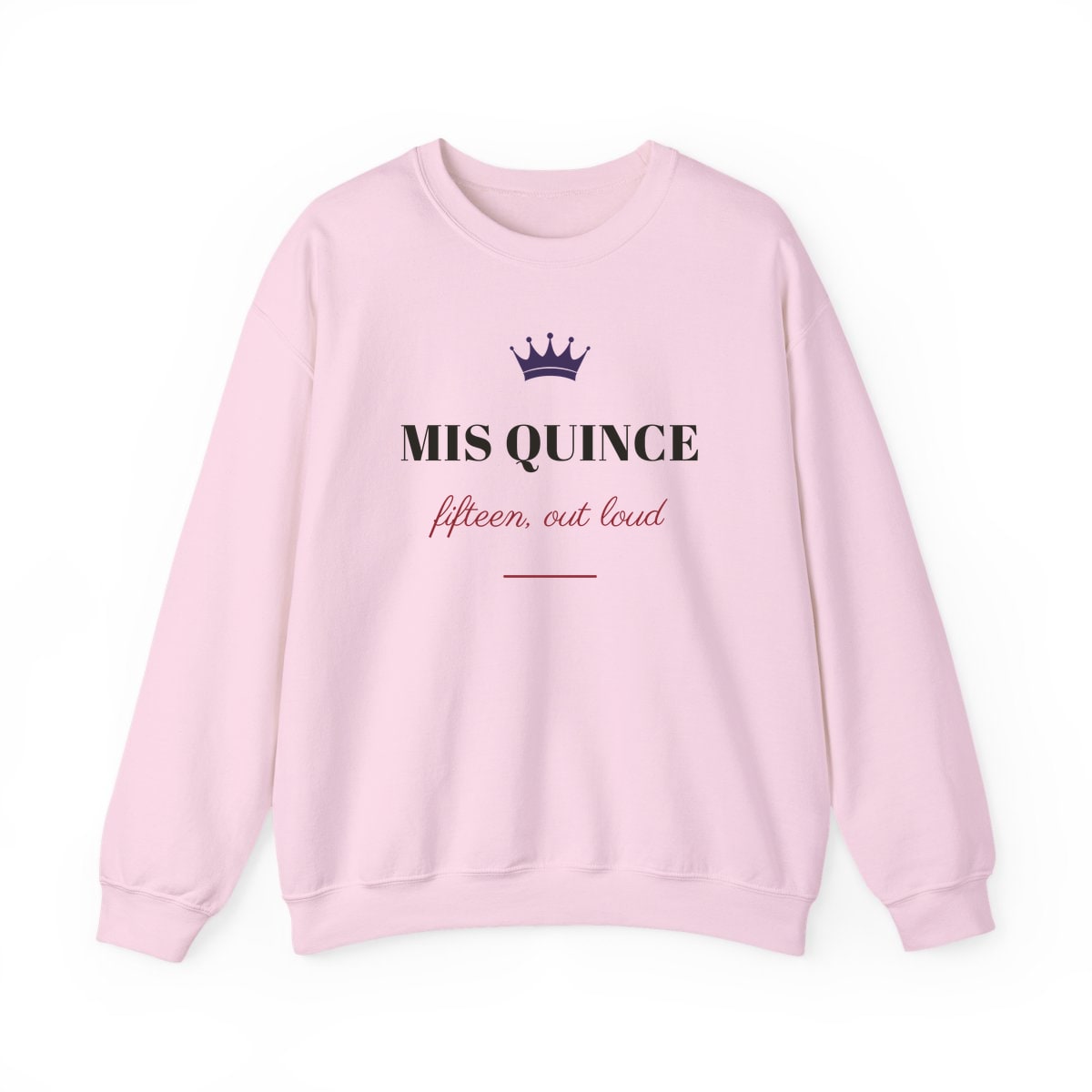 Mis Quince, printed on a crewneck in Light Pink