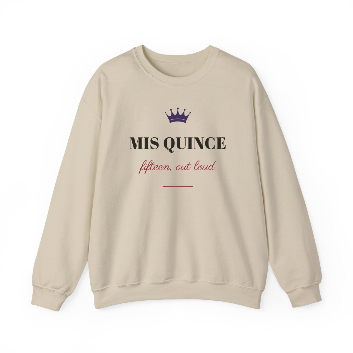 Mis Quince, printed on a crewneck in Sand