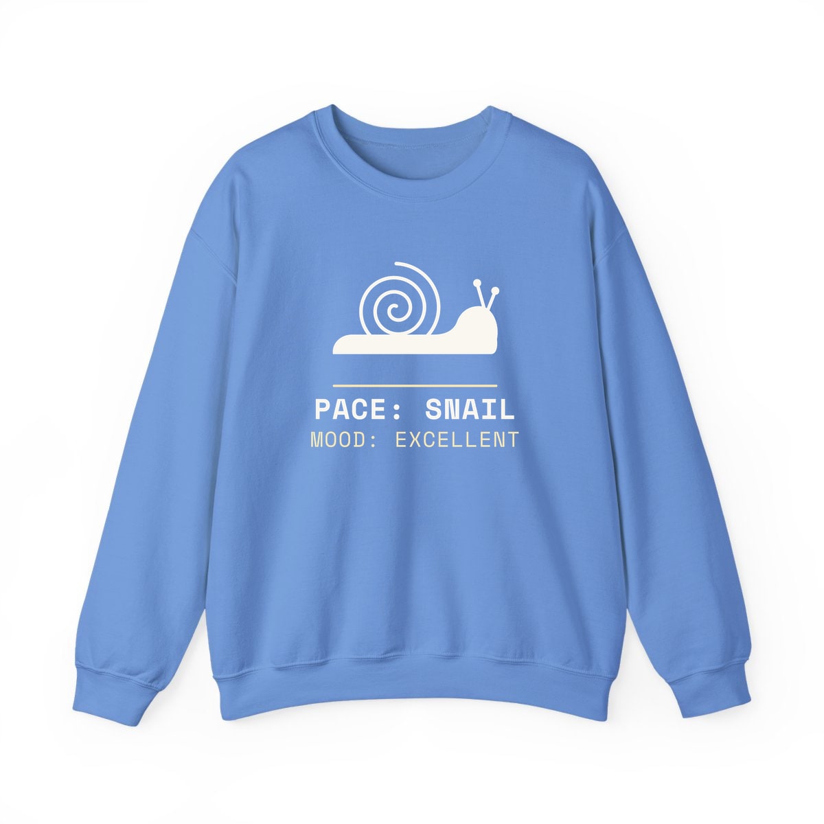 Pace: Snail, printed on a crewneck in Carolina Blue