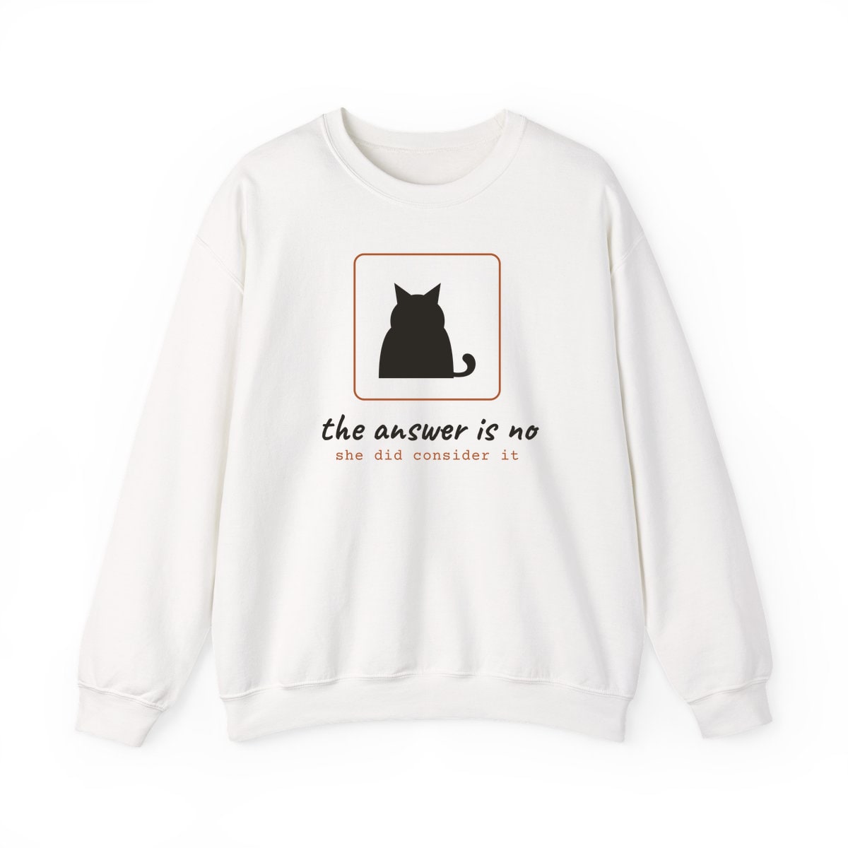 She Considered It, printed on a crewneck in White