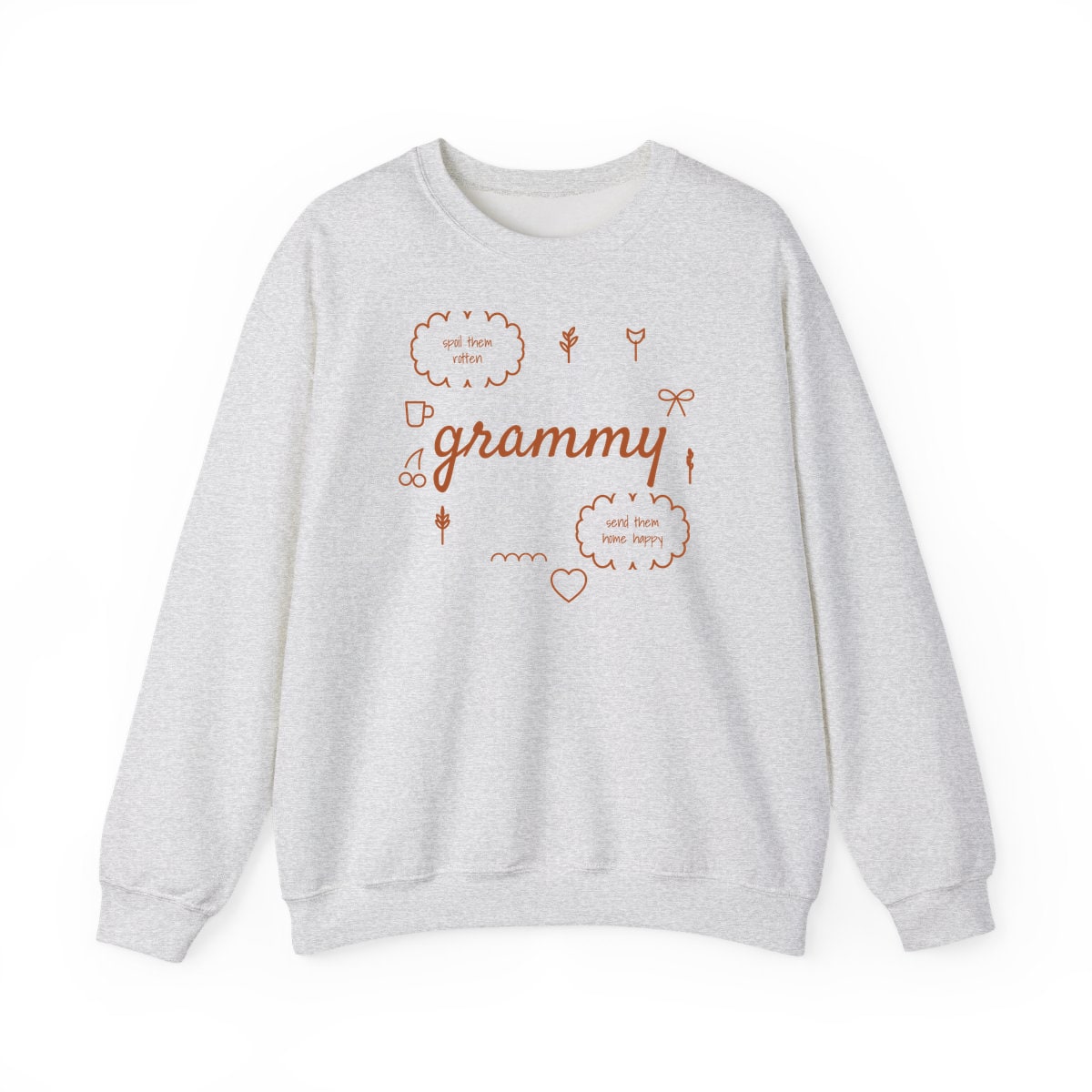 Spoil Them, Send Them Home, printed on a crewneck in Ash