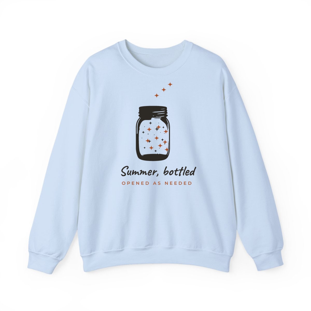 Summer, Bottled, printed on a crewneck in Light Blue