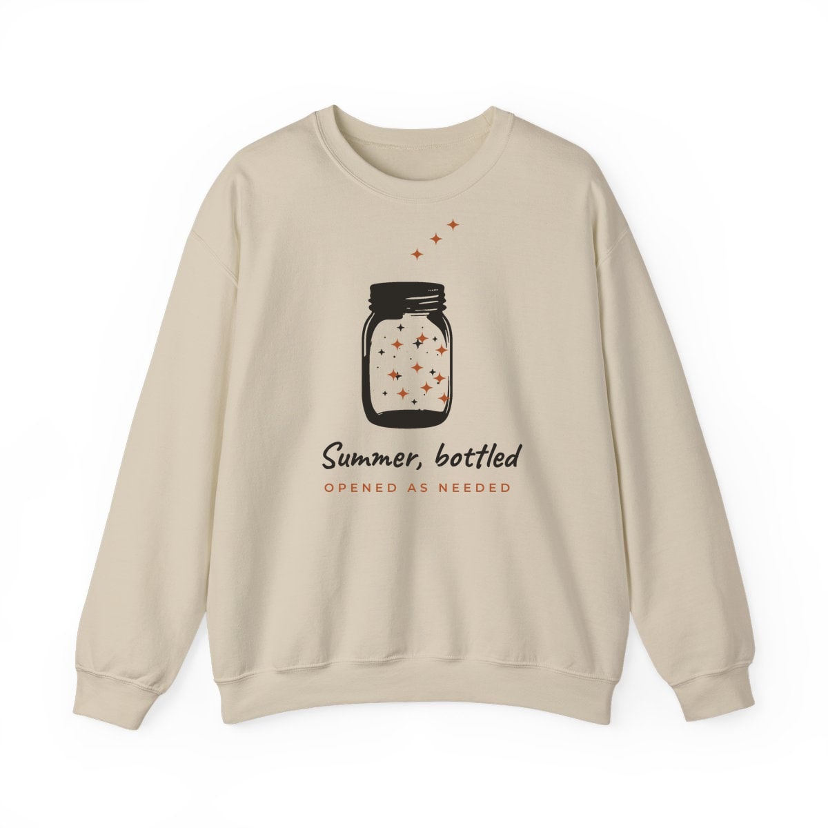 Summer, Bottled, printed on a crewneck in Sand