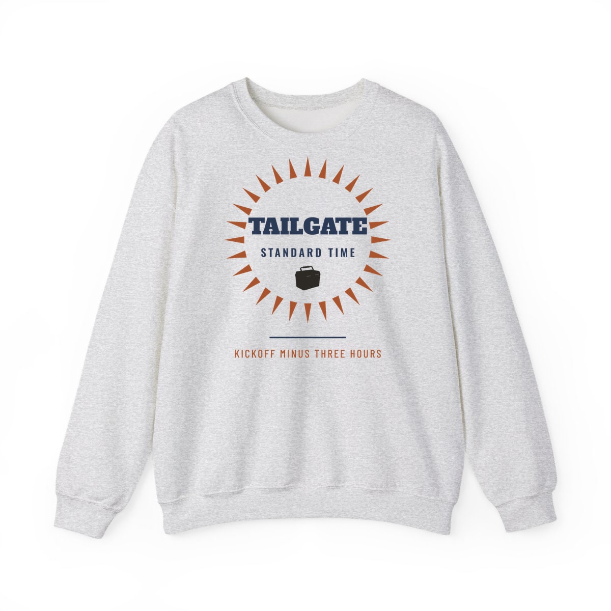 Tailgate Standard Time, printed on a crewneck in Ash