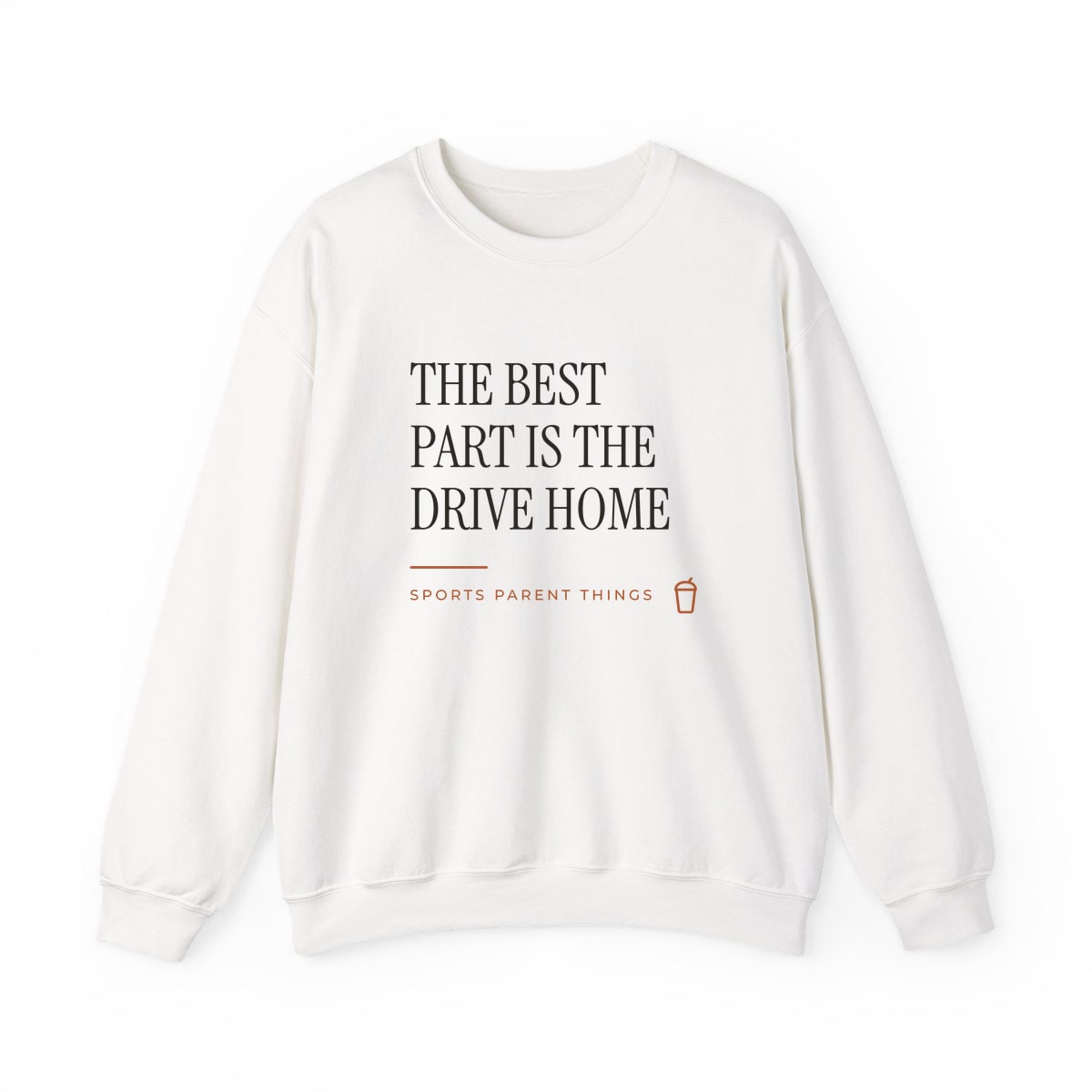 The Drive Home, printed on a crewneck in White