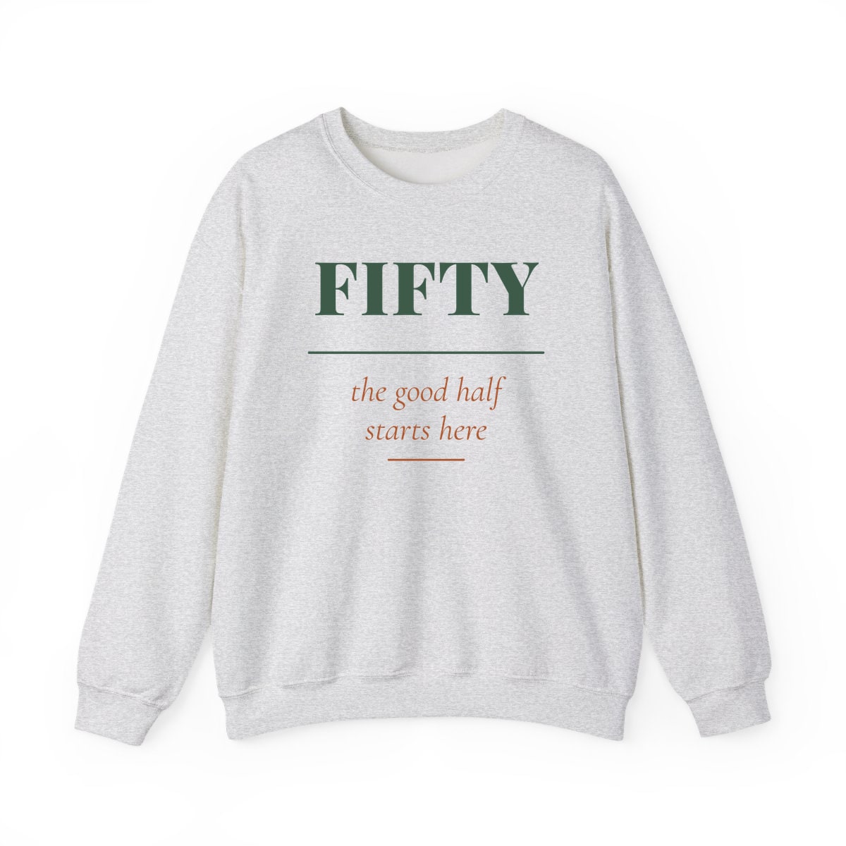 The Good Half, printed on a crewneck in Ash