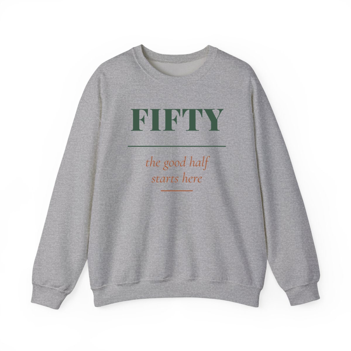 The Good Half, printed on a crewneck in Sport Grey