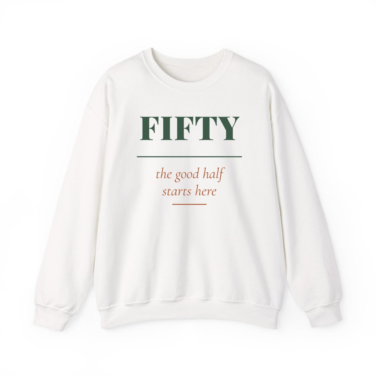 The Good Half, printed on a crewneck in White