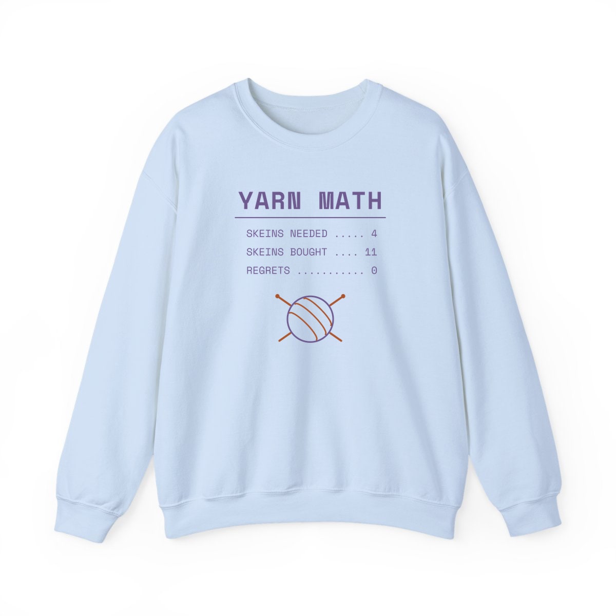Yarn Math, printed on a crewneck in Light Blue