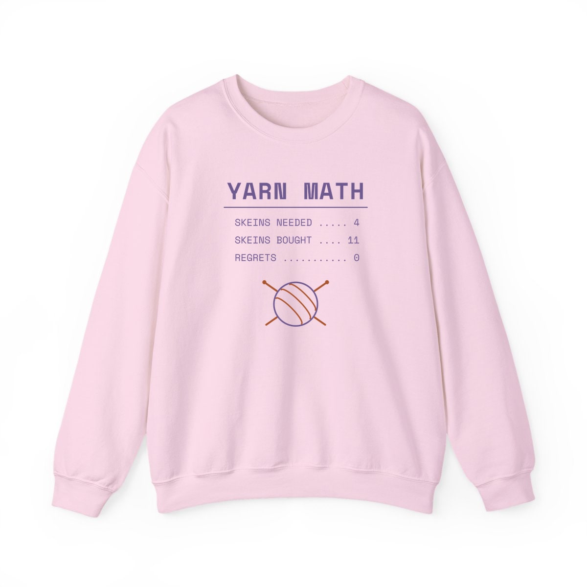Yarn Math, printed on a crewneck in Light Pink