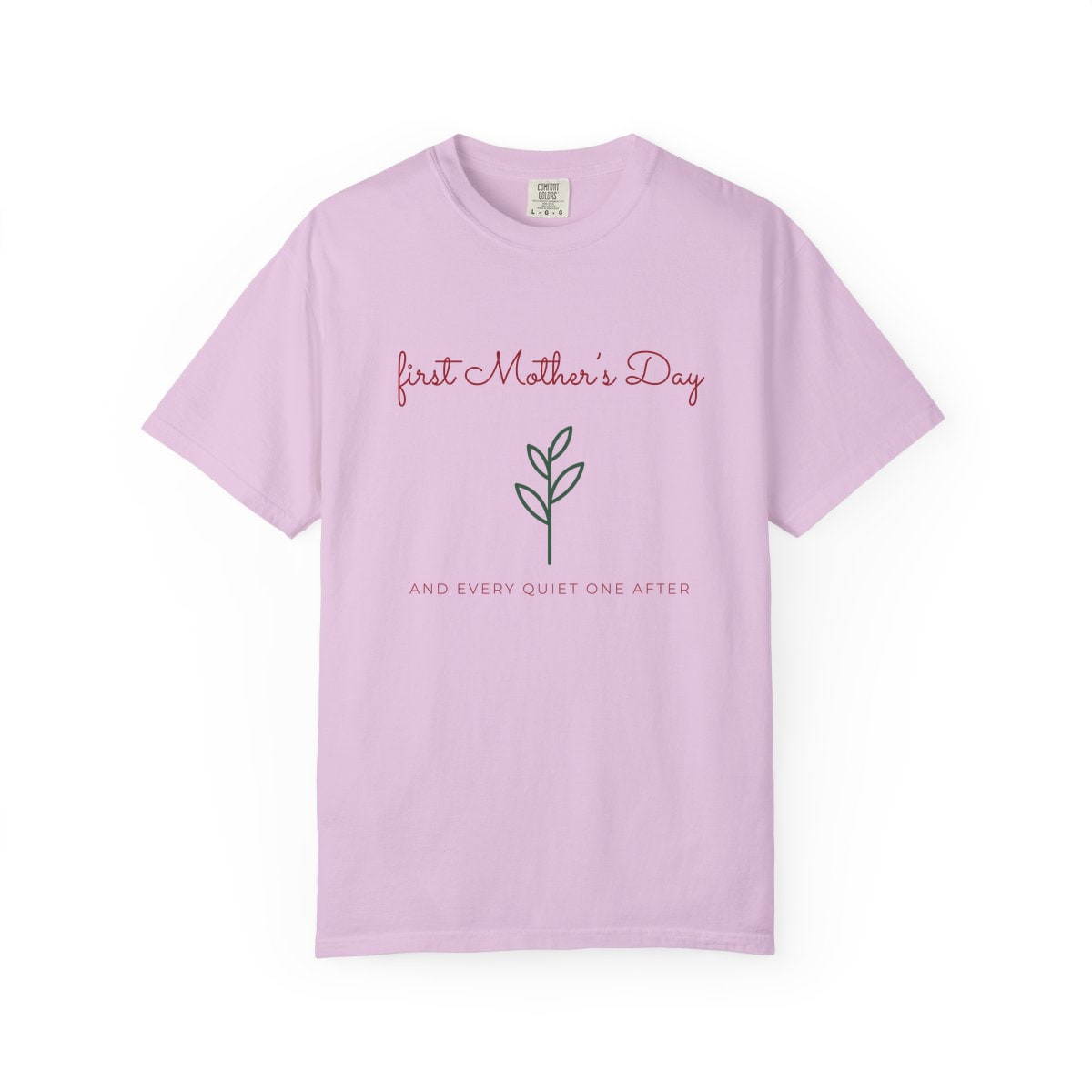 First Mother's Day Sprig, printed on a Comfort Colors garment-dyed t-shirt in Orchid