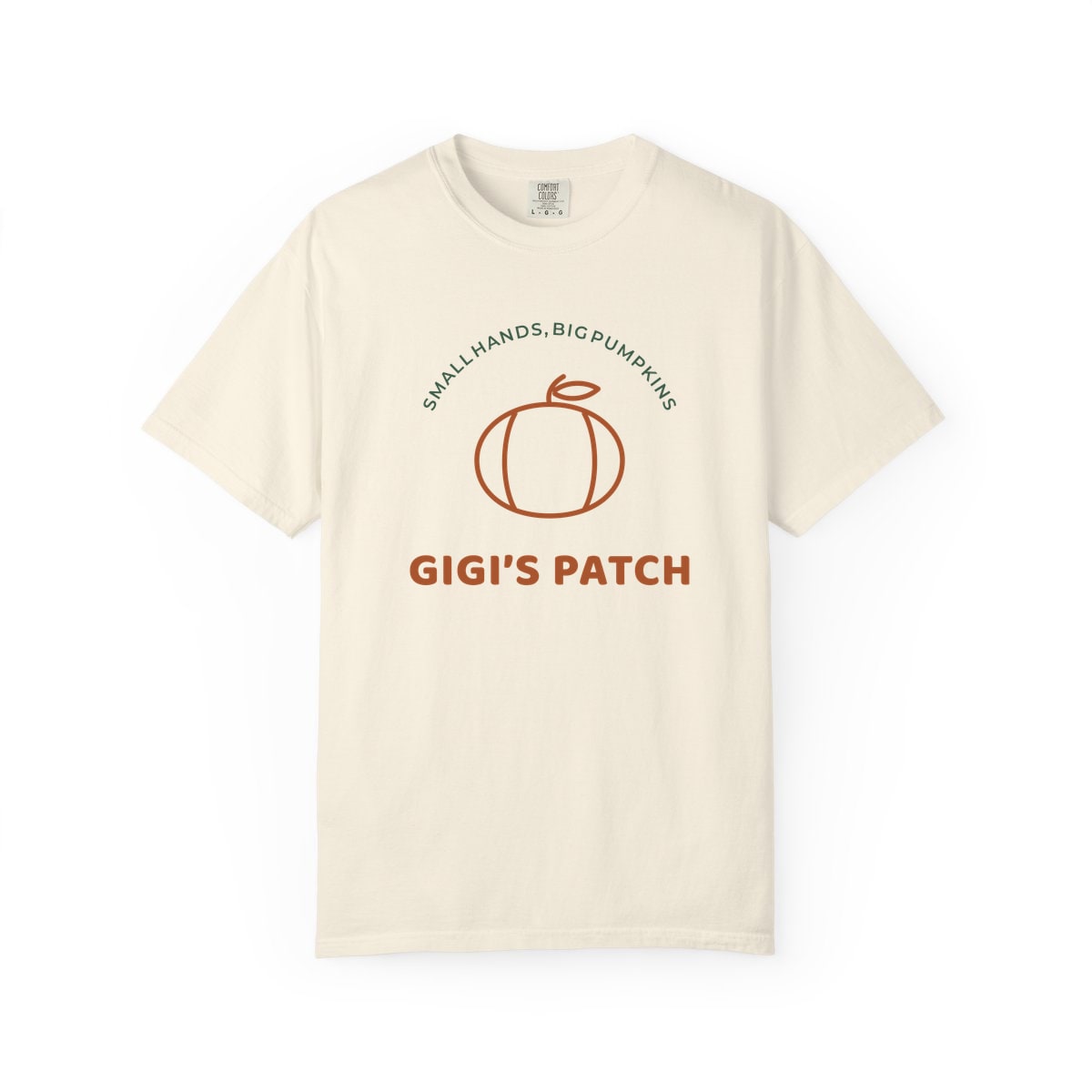 Gigi’s Pumpkin Patch, printed on a Comfort Colors garment-dyed t-shirt in Ivory