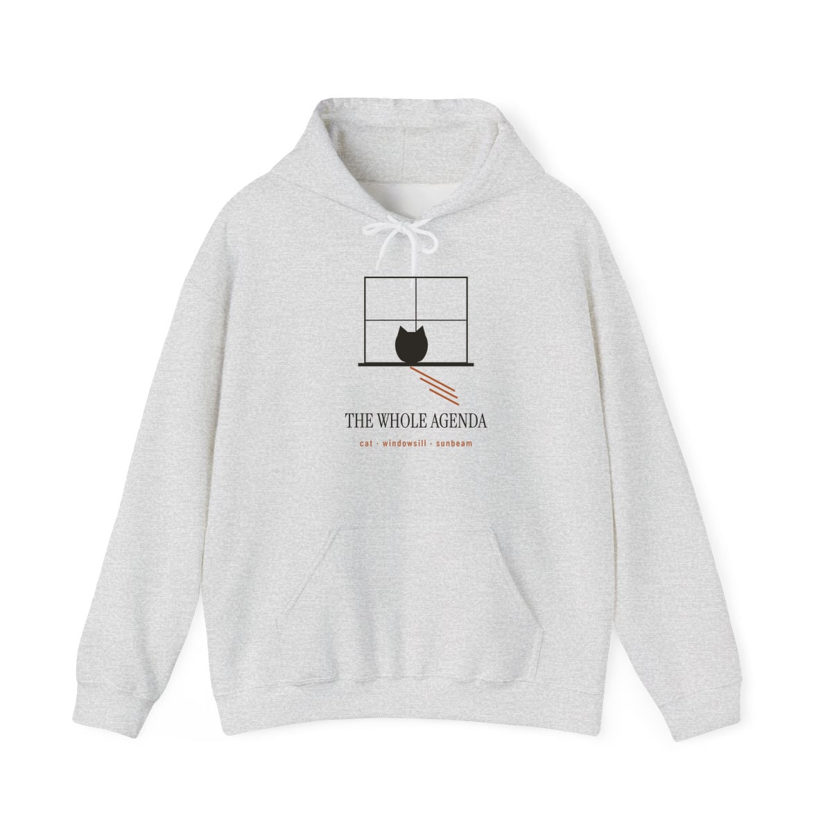 Cat, Windowsill, Sunbeam, printed on a hoodie in Ash