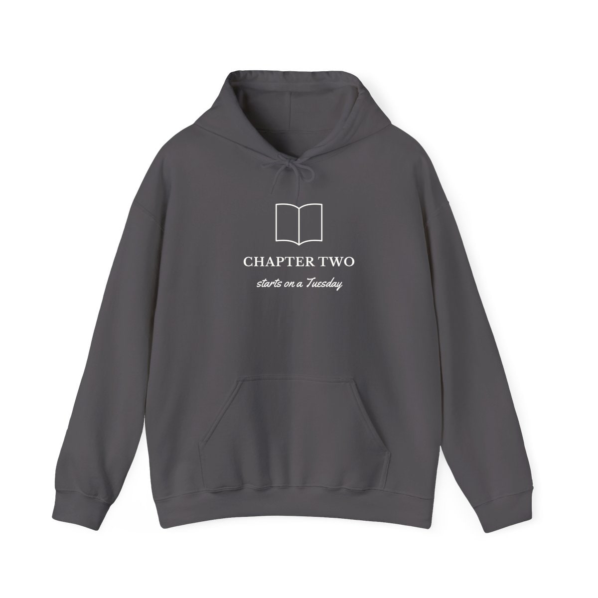 Chapter Two, printed on a hoodie in Charcoal