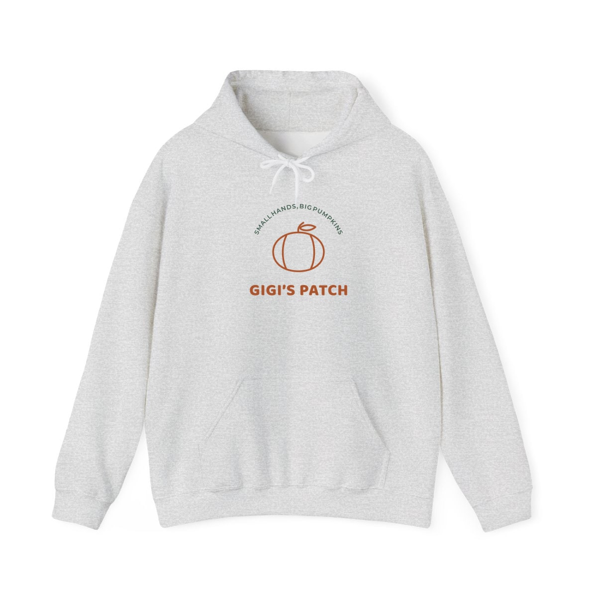 Gigi’s Pumpkin Patch, printed on a hoodie in Ash