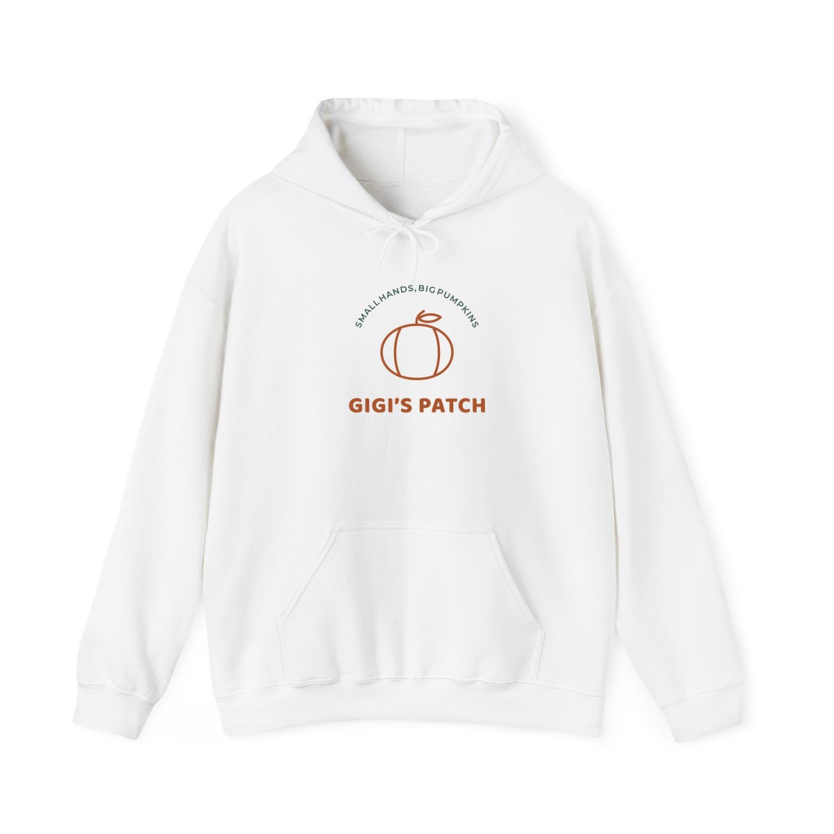 Gigi’s Pumpkin Patch, printed on a hoodie in White