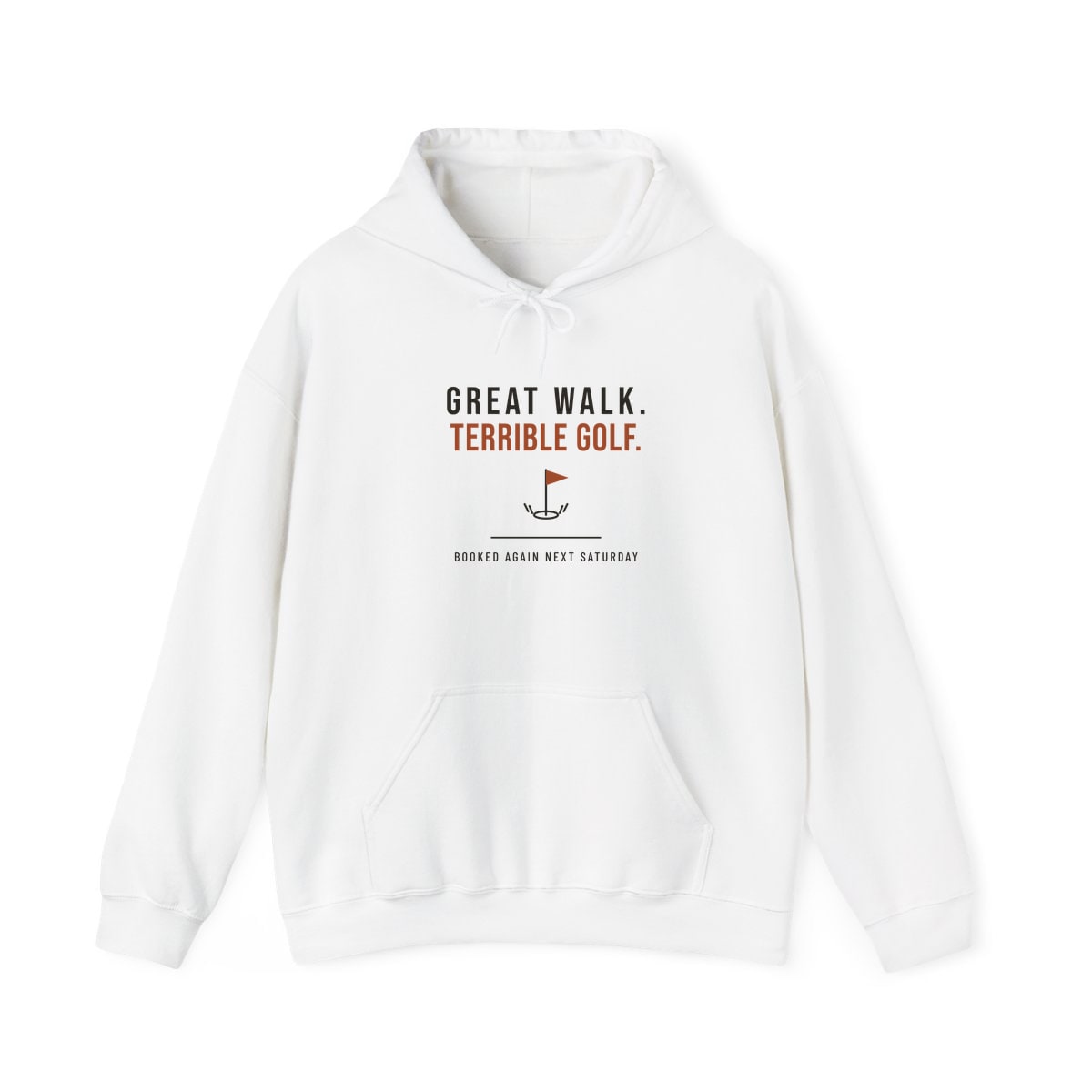 Great Walk, Terrible Golf, printed on a hoodie in White