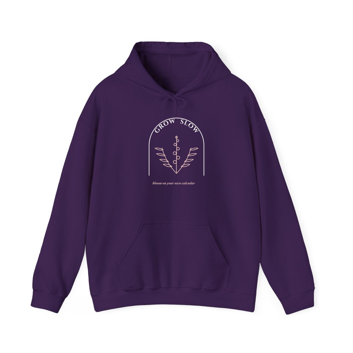 Grow Slow Arch, printed on a hoodie in Purple