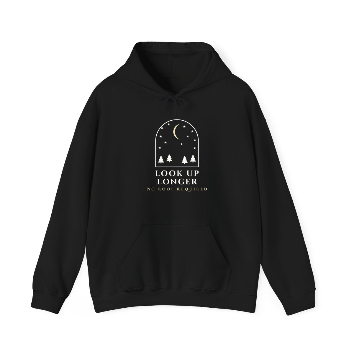 Look Up Longer, printed on a hoodie in Black