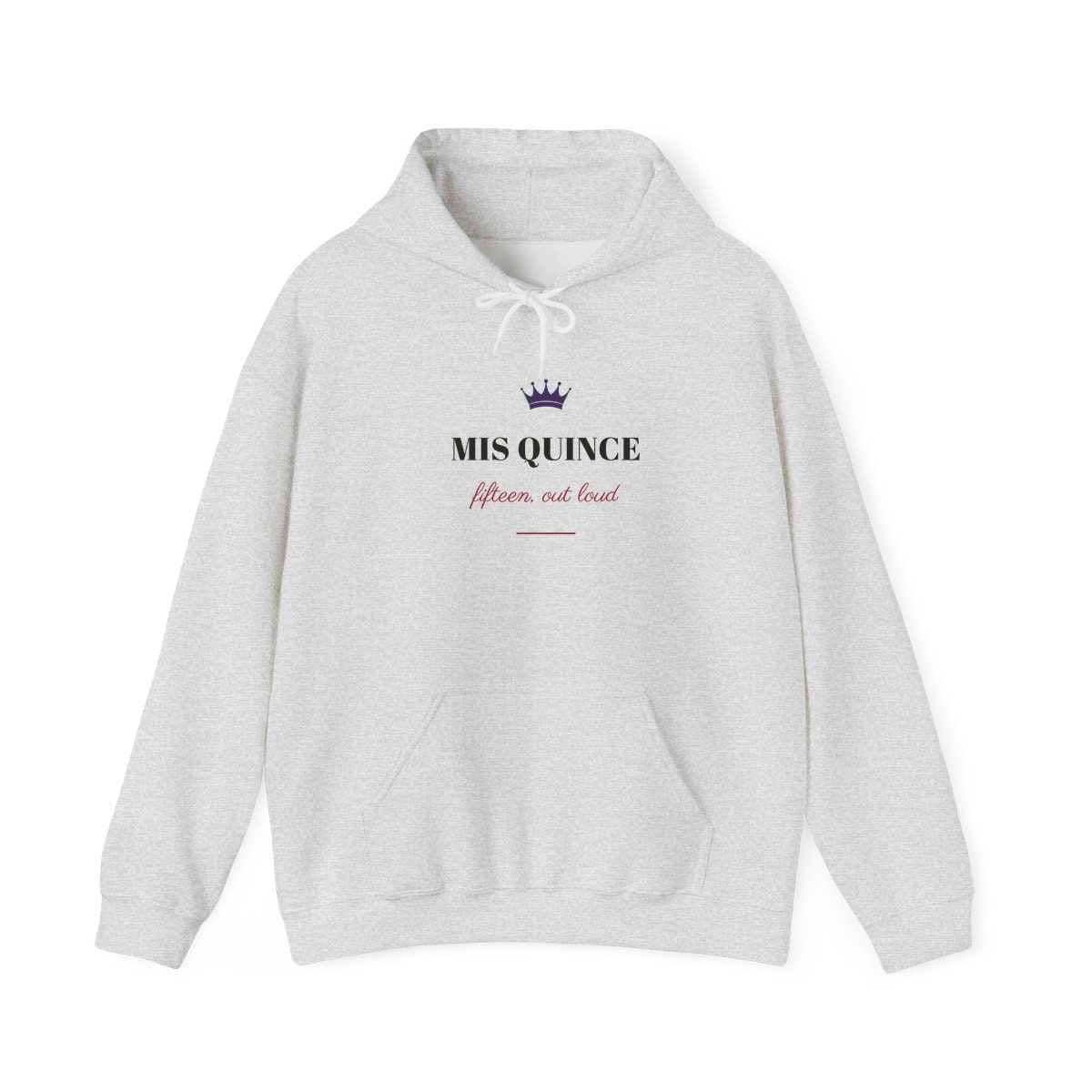 Mis Quince, printed on a hoodie in Ash