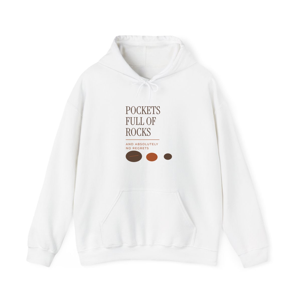 Pockets Full Of Rocks, printed on a hoodie in White
