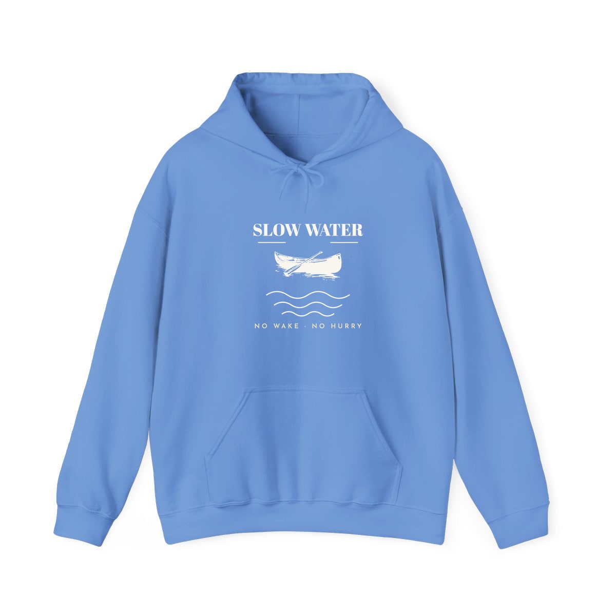 Slow Water, printed on a hoodie in Carolina Blue