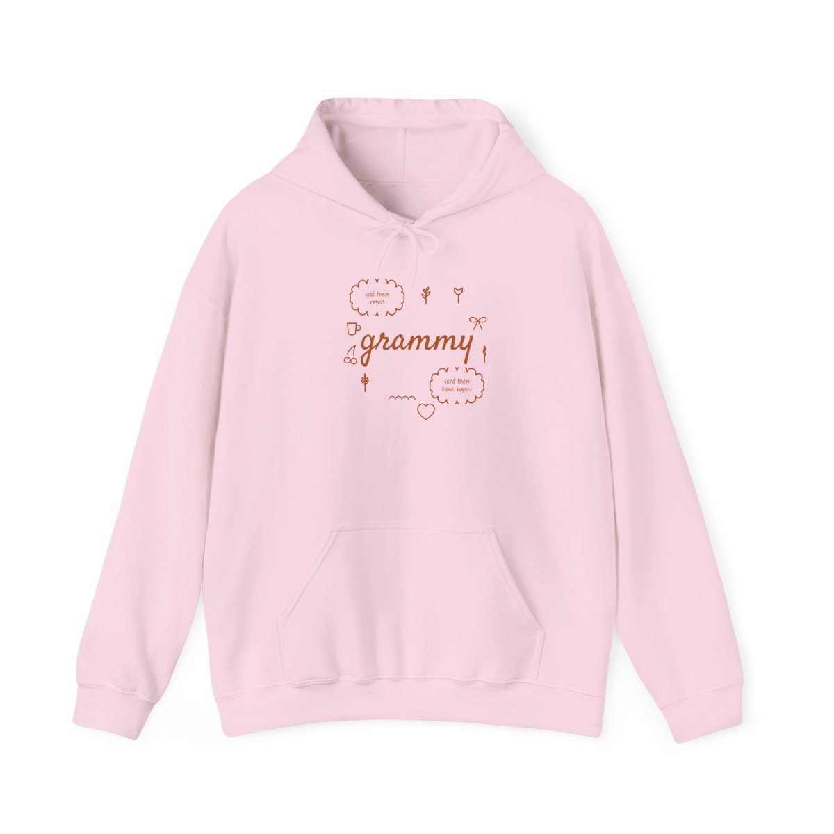 Spoil Them, Send Them Home, printed on a hoodie in Light Pink