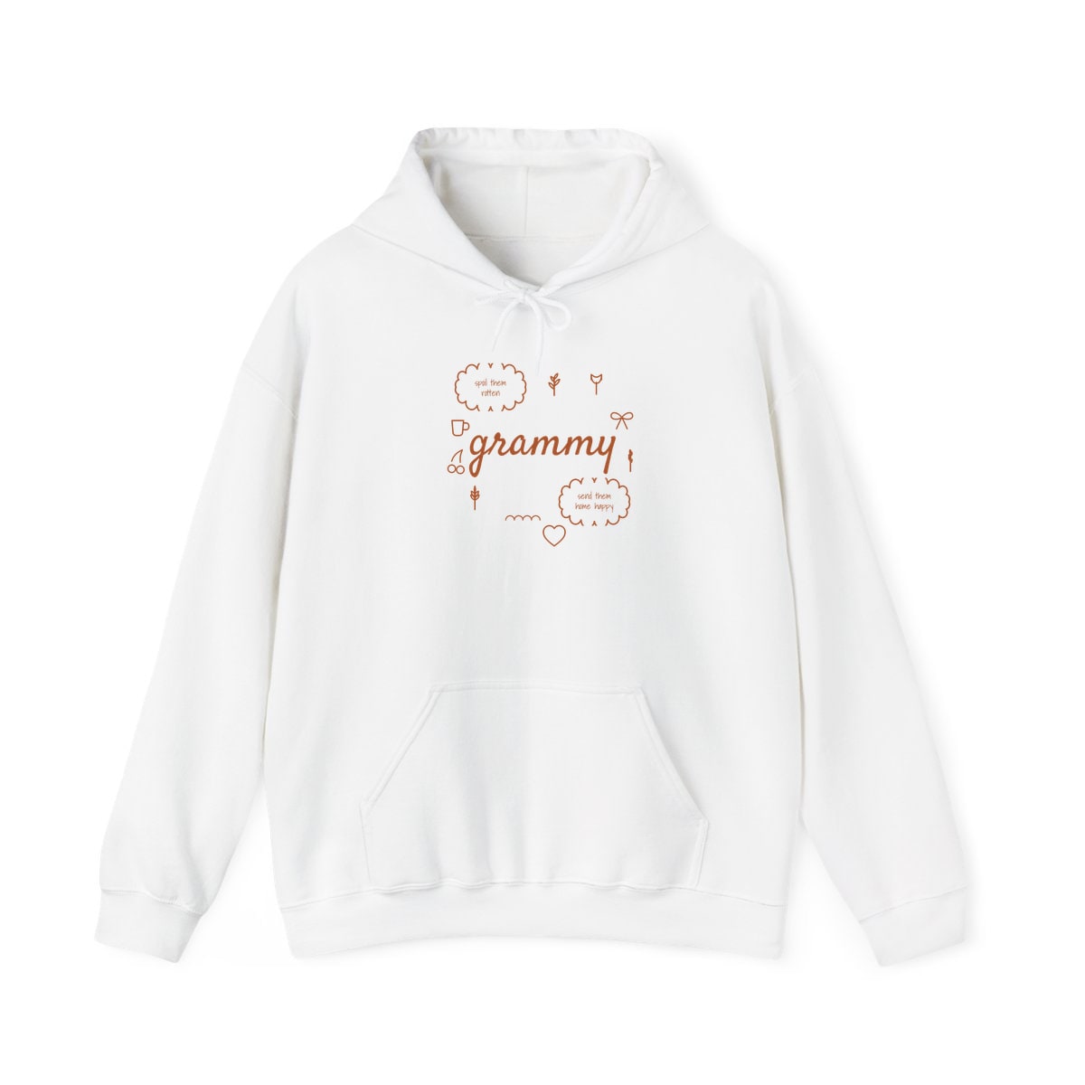 Spoil Them, Send Them Home, printed on a hoodie in White