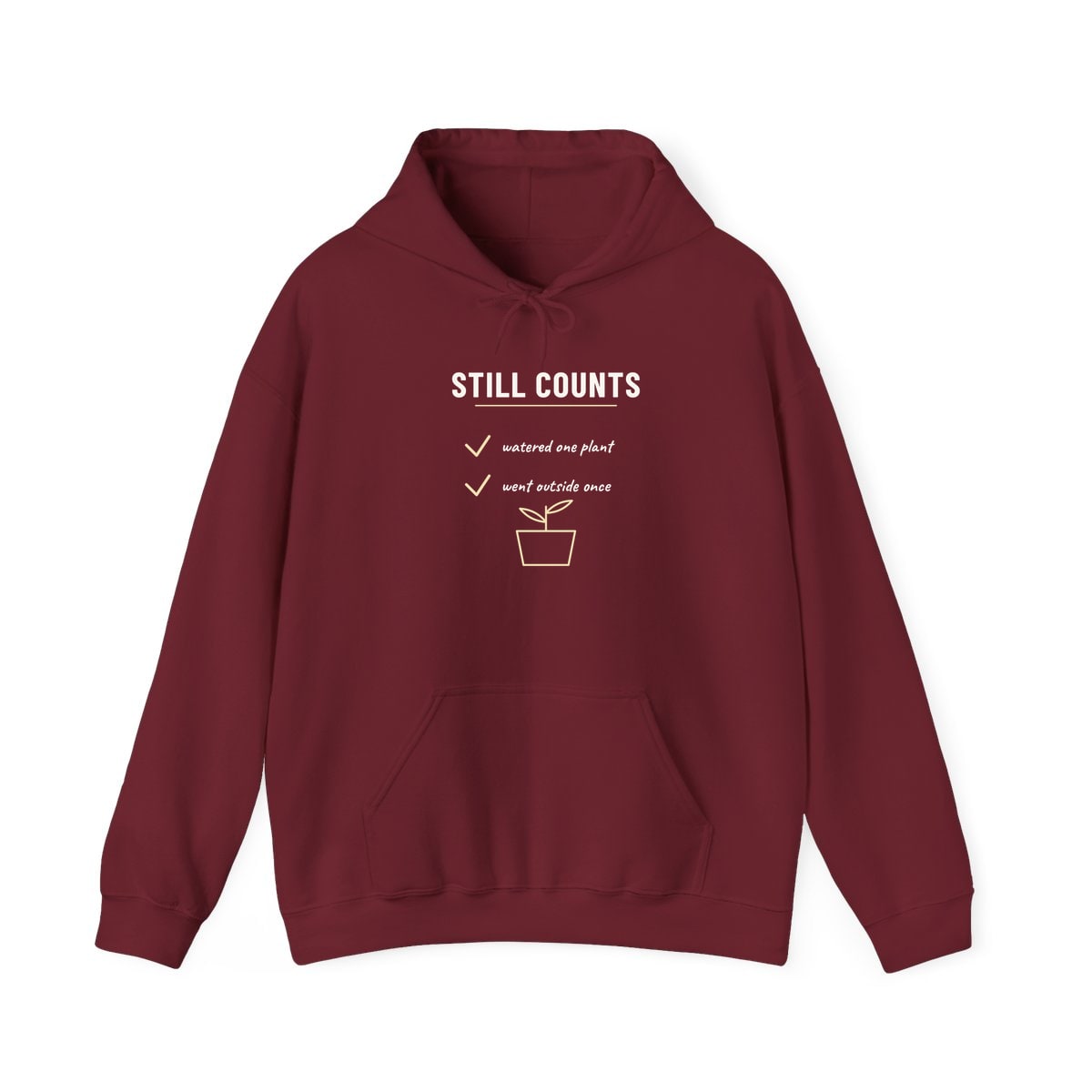 Still Counts Checklist, printed on a hoodie in Garnet