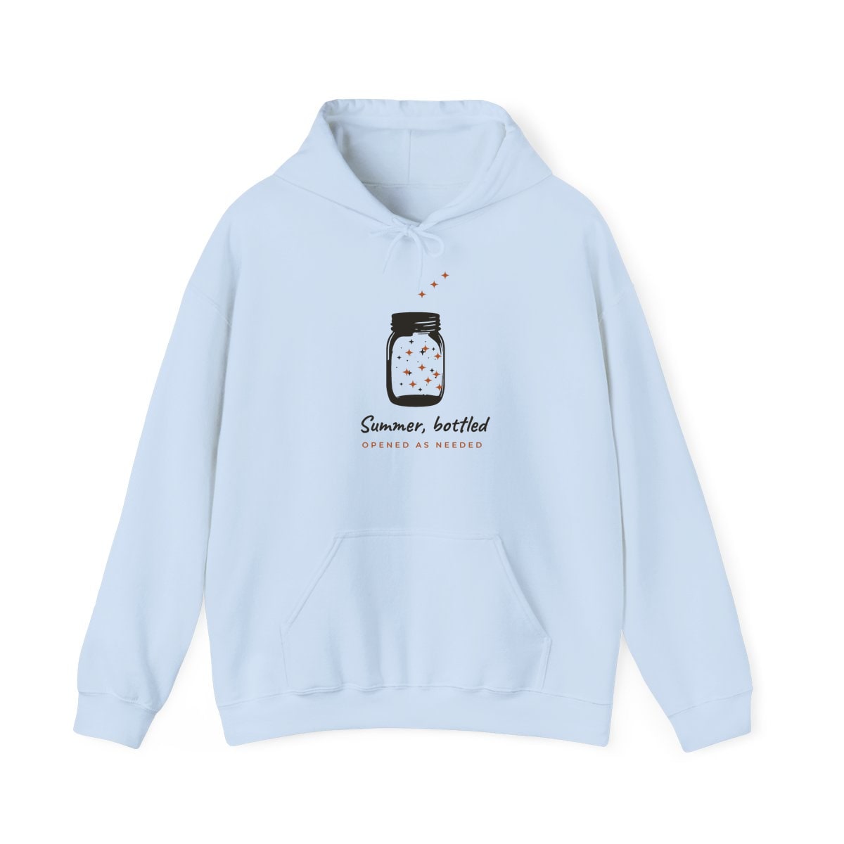 Summer, Bottled, printed on a hoodie in Light Blue