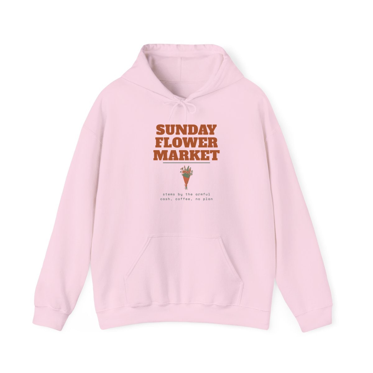 Sunday Flower Market, printed on a hoodie in Light Pink