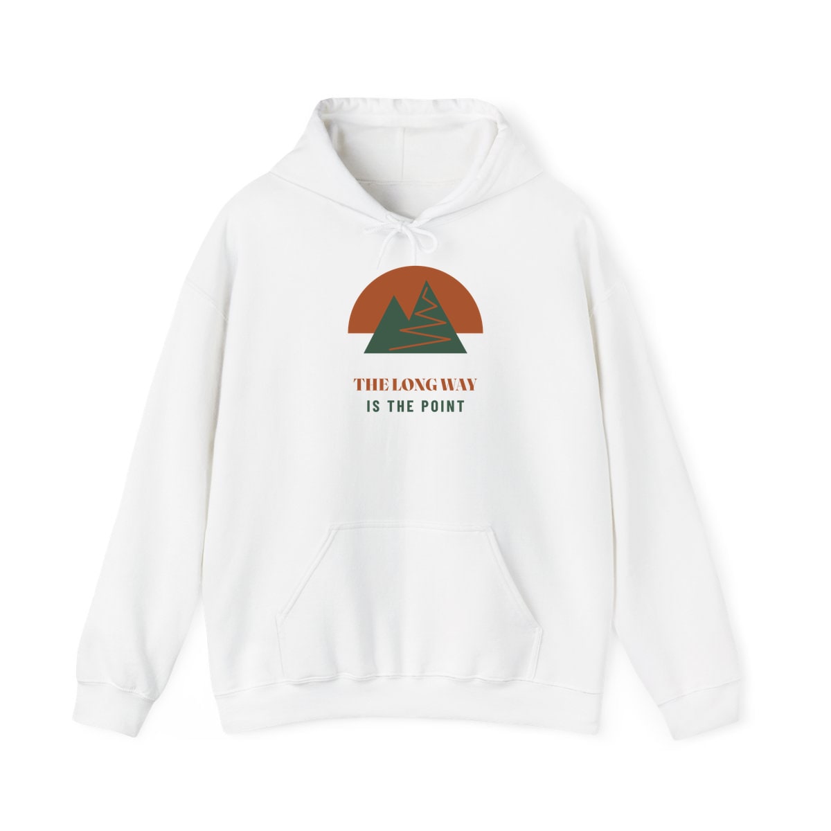 The Long Way Is The Point, printed on a hoodie in White