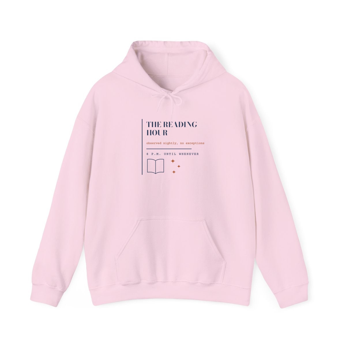 The Reading Hour, printed on a hoodie in Light Pink