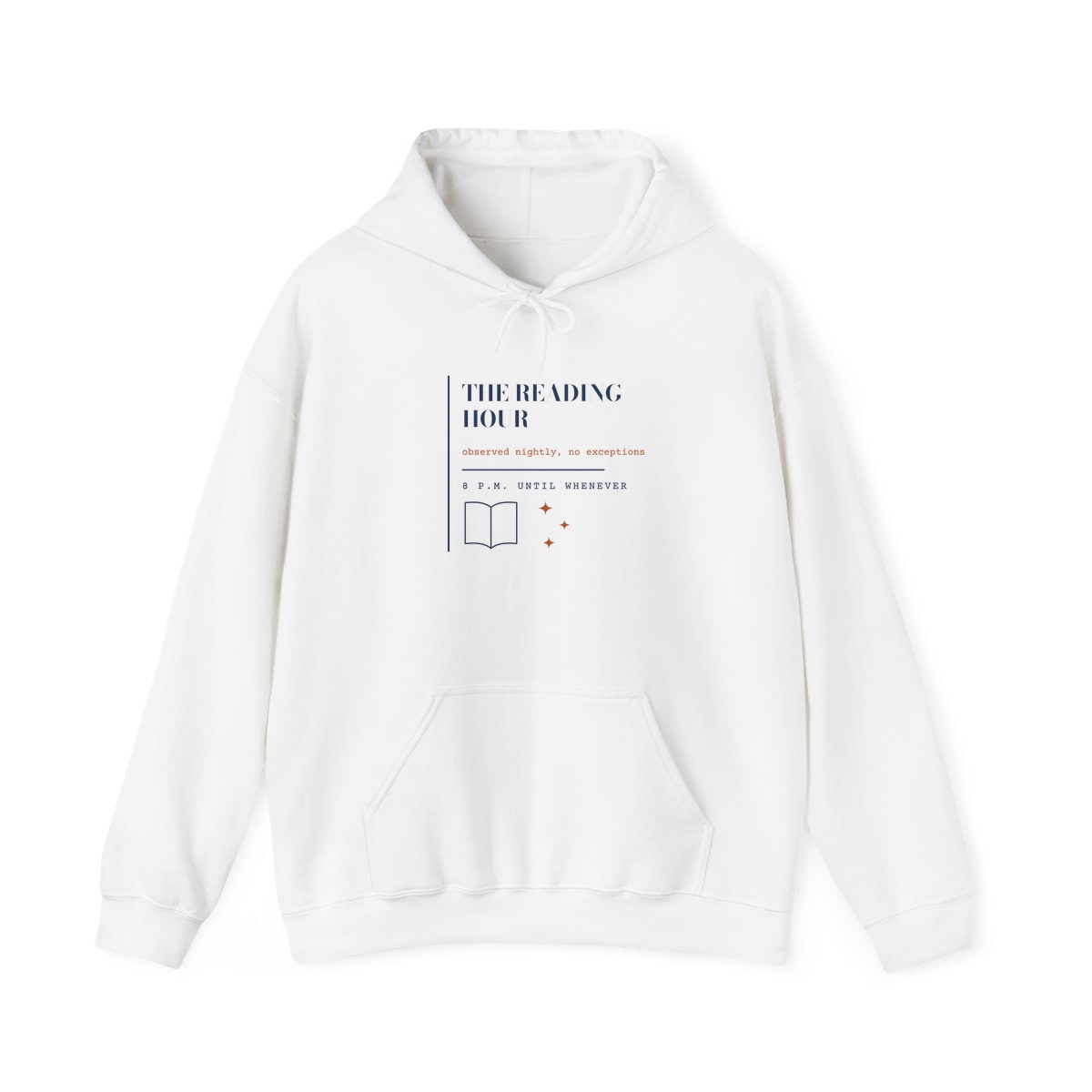 The Reading Hour, printed on a hoodie in White