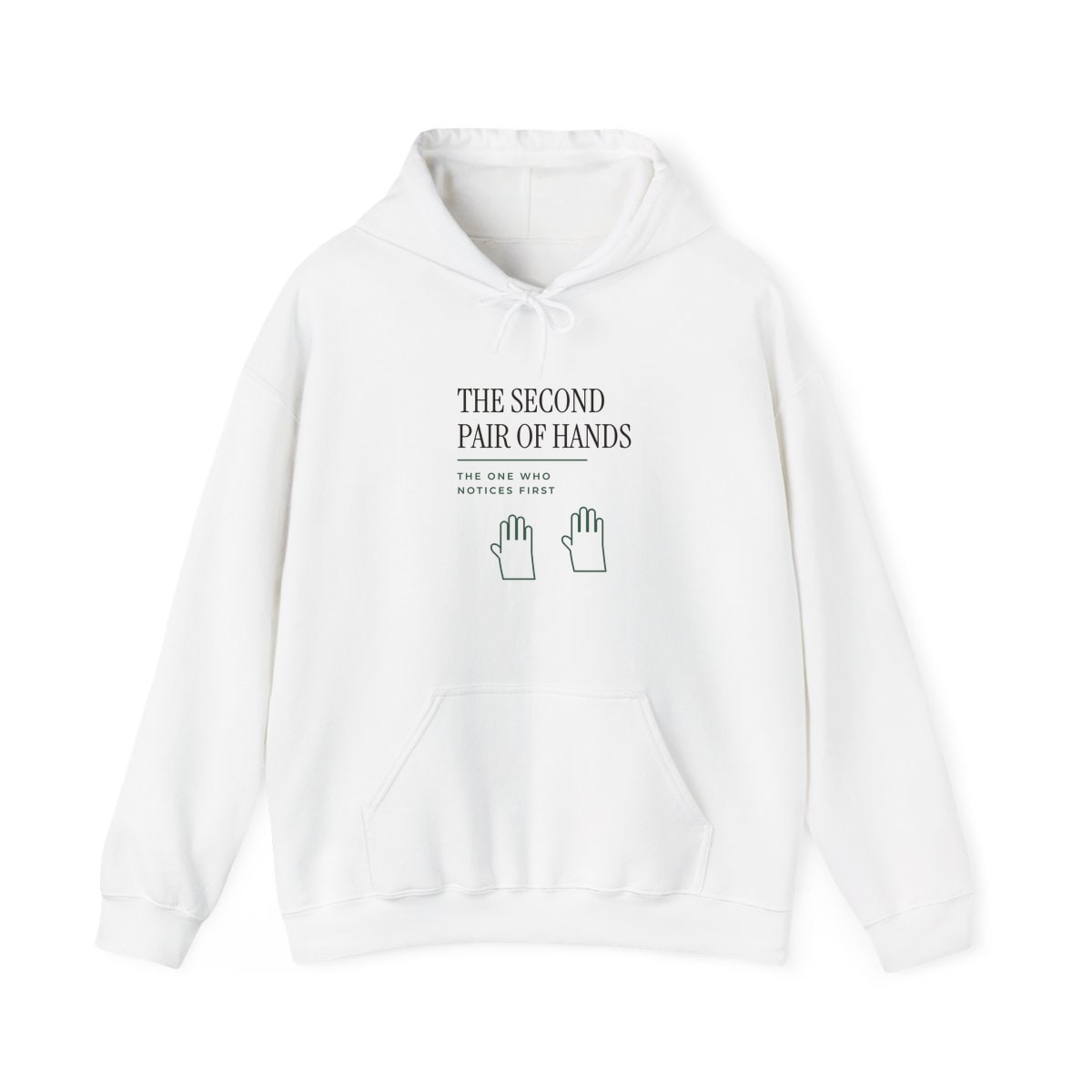 The Second Pair Of Hands, printed on a hoodie in White