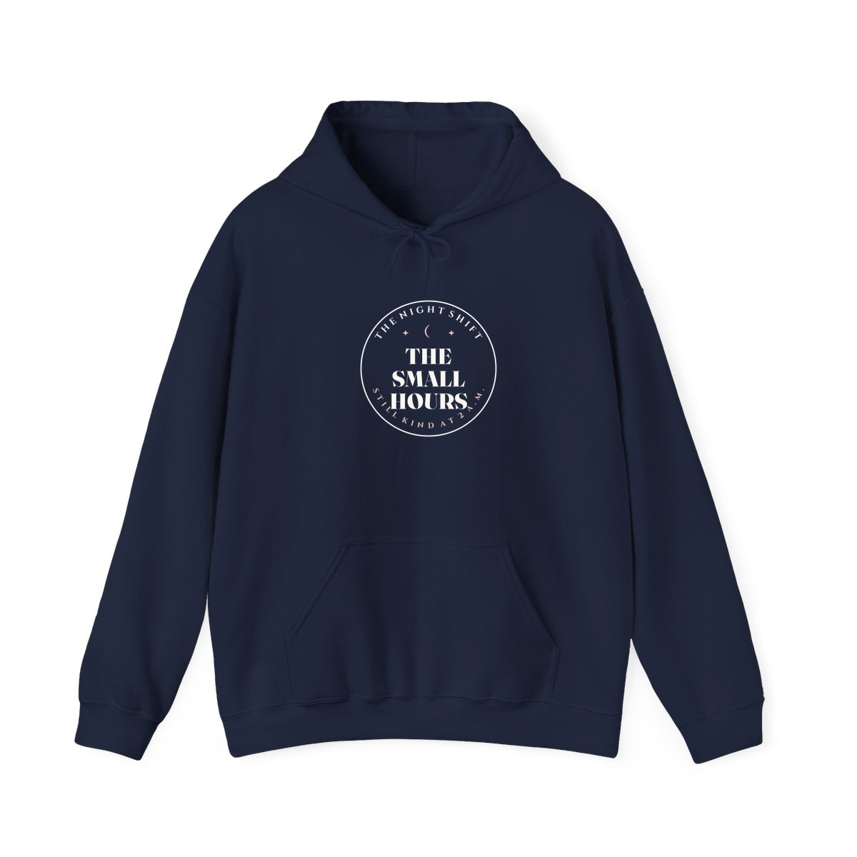 The Small Hours, printed on a hoodie in Navy