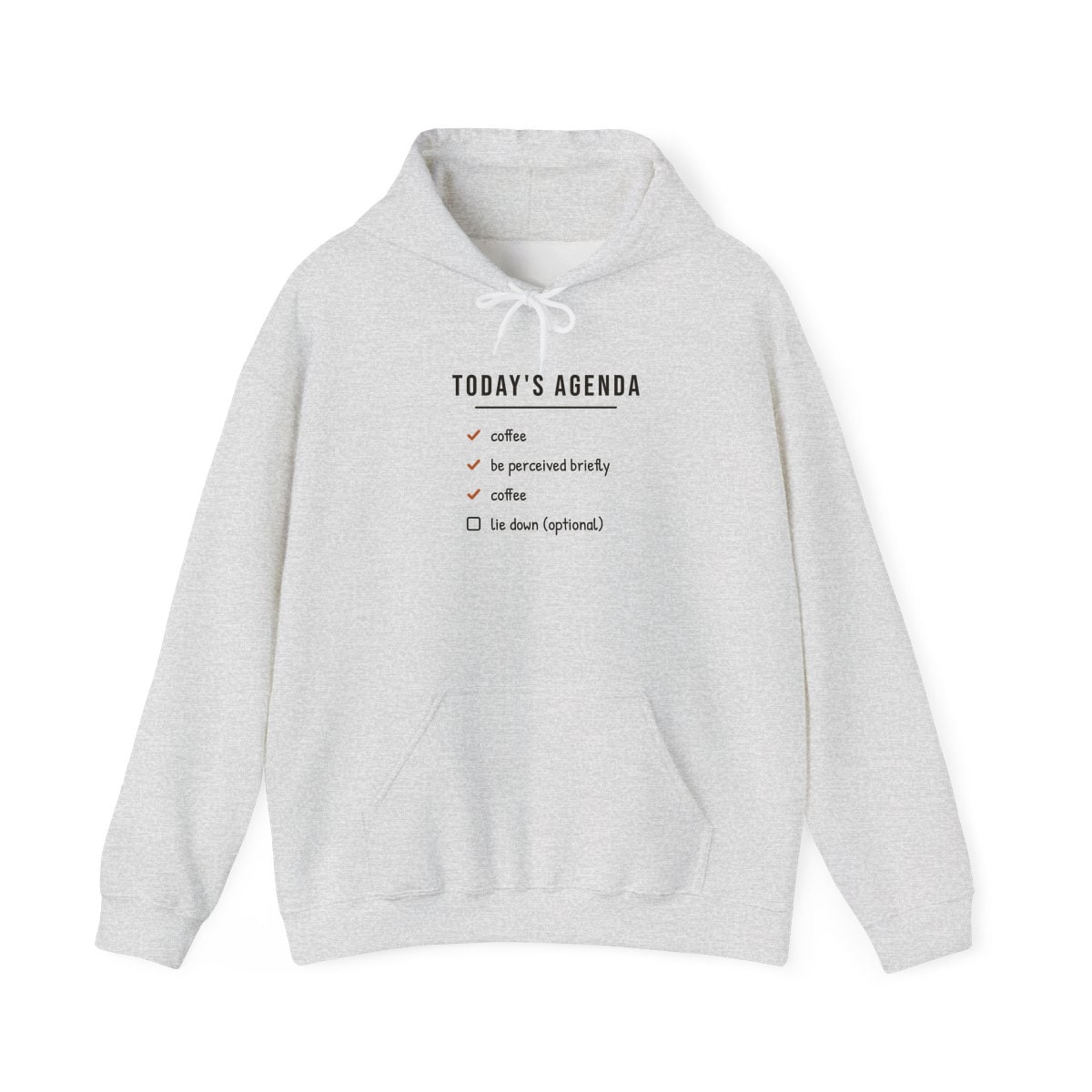 Today's Agenda, printed on a hoodie in Ash
