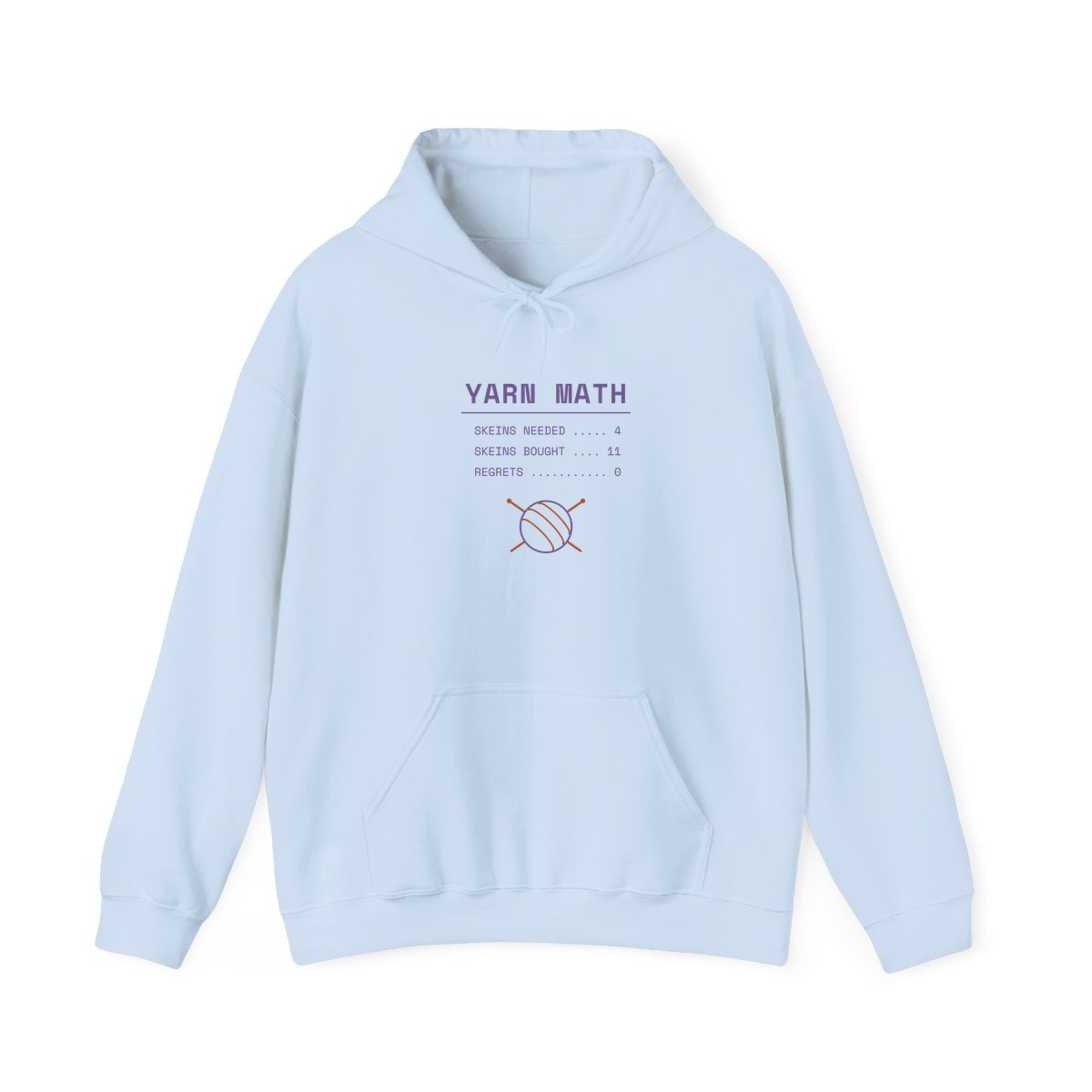 Yarn Math, printed on a hoodie in Light Blue