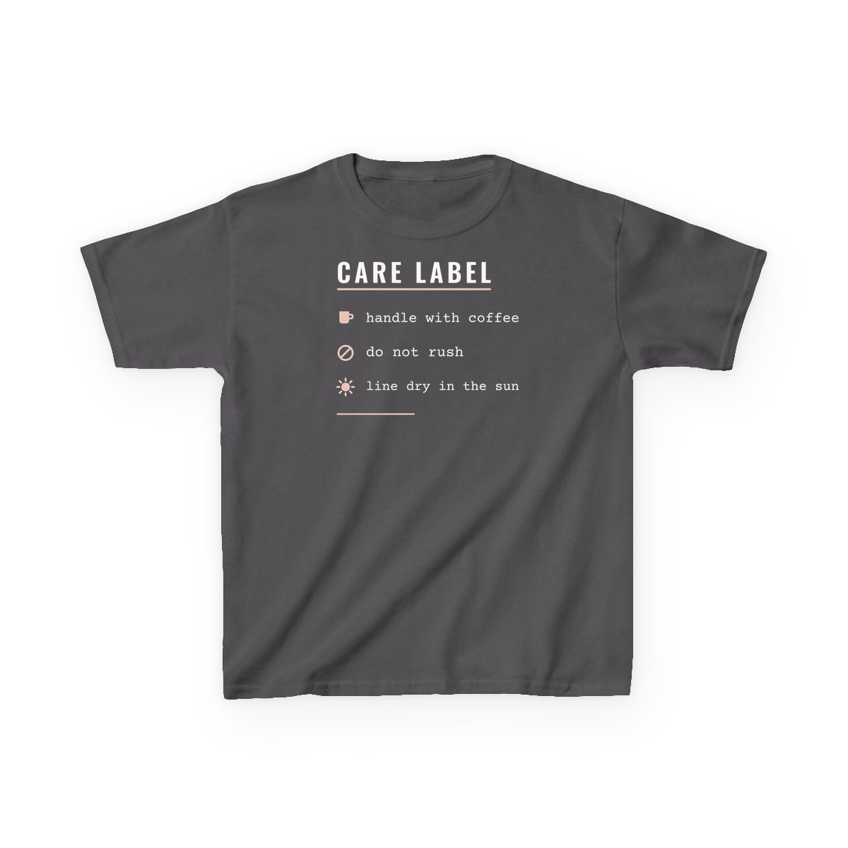Care Label, printed on a kids tee in Charcoal