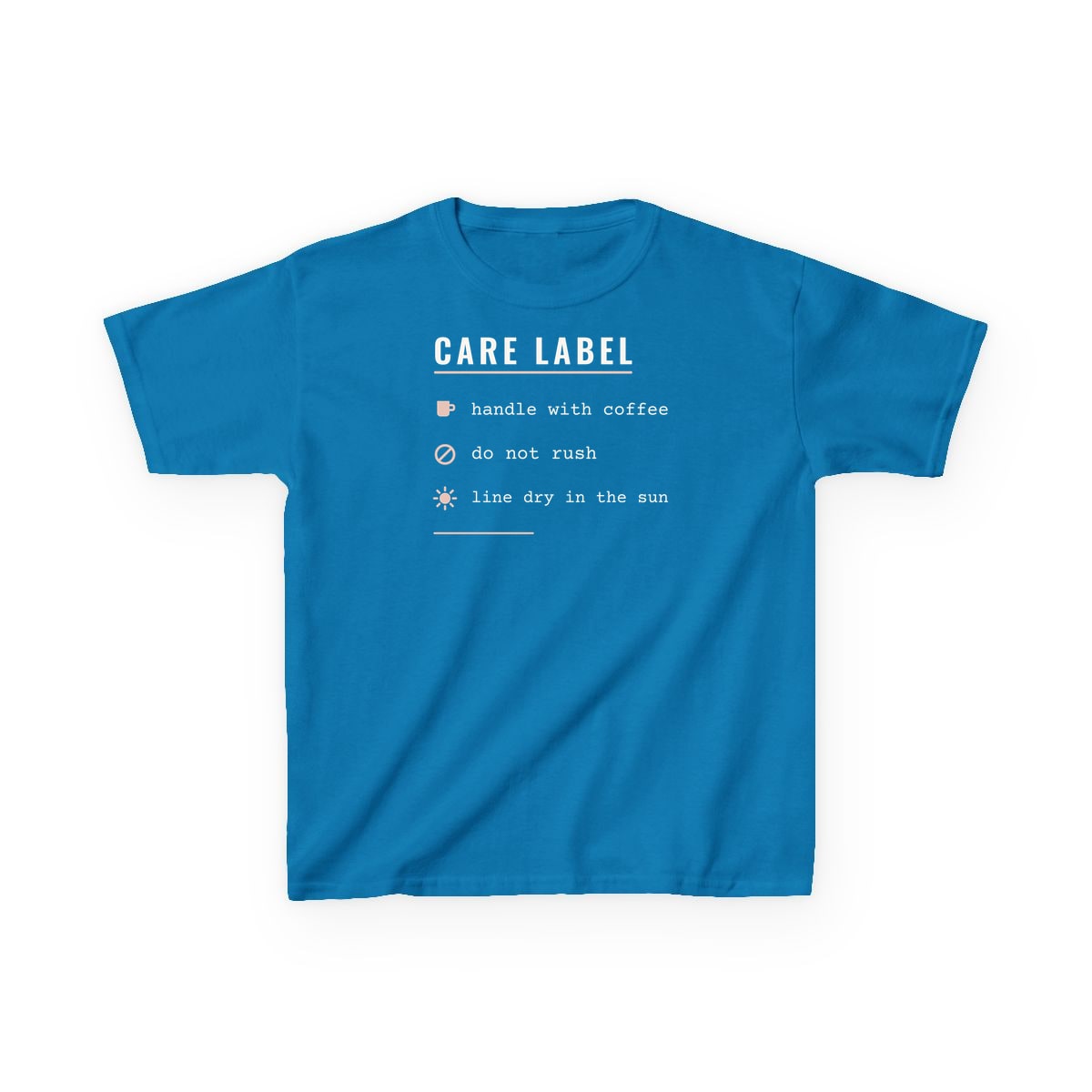 Care Label, printed on a kids tee in Sapphire