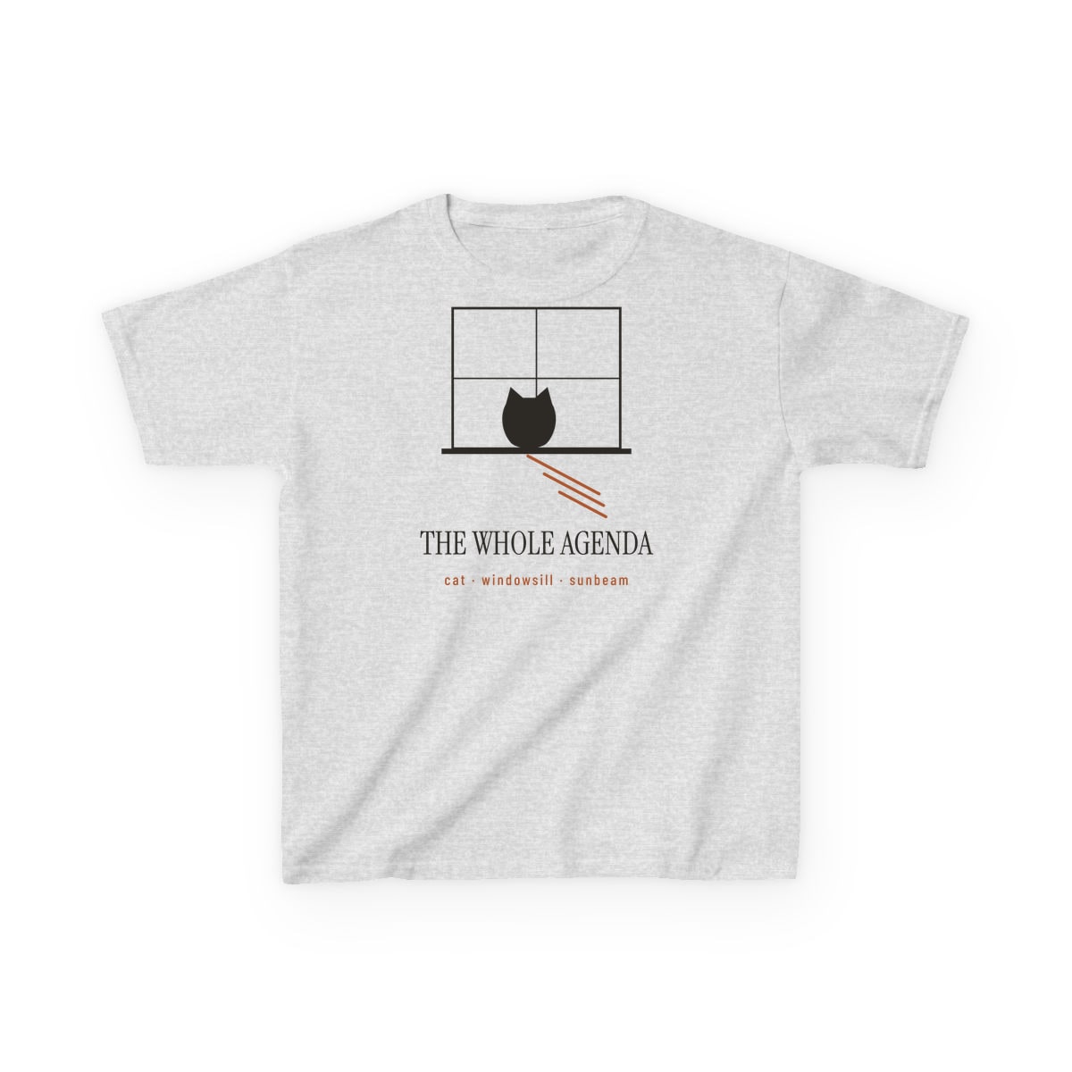 Cat, Windowsill, Sunbeam, printed on a kids tee in Ash
